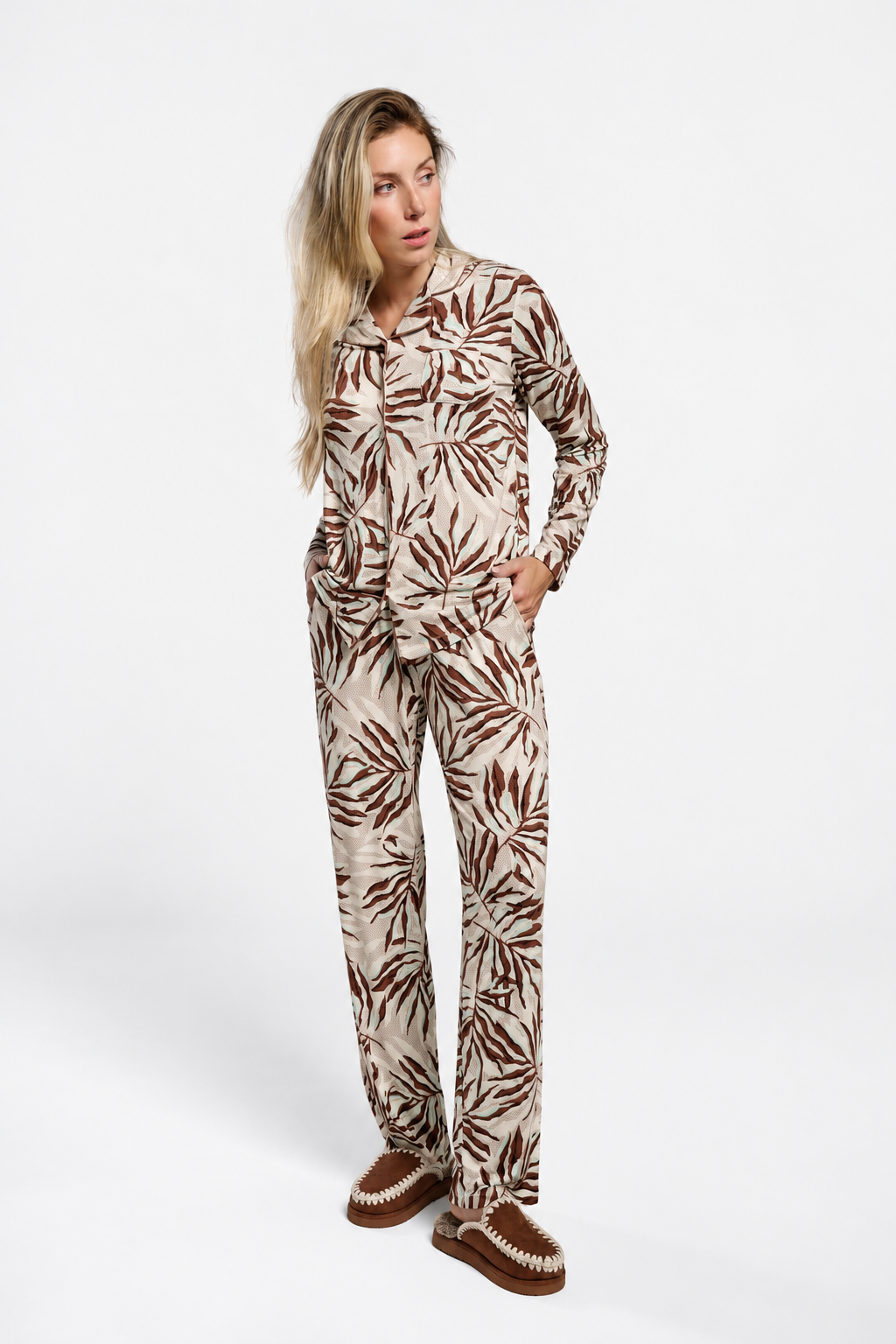 Pyjama chemise long léger femme imprimé tropical