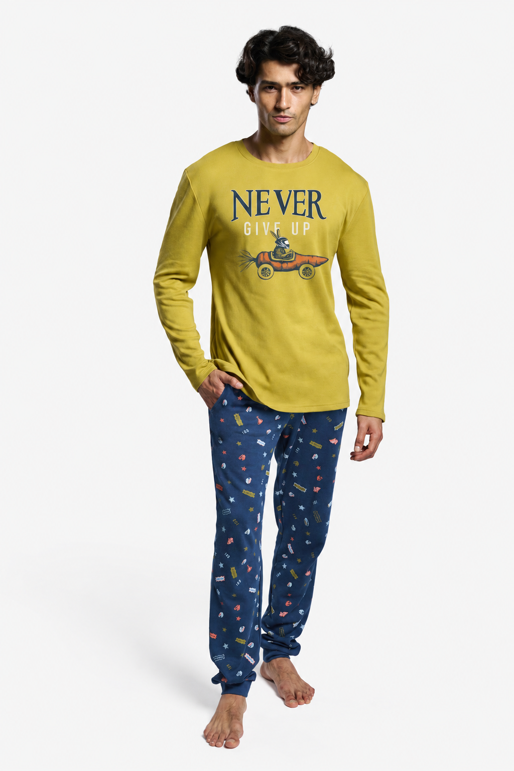 Pyjama long homme molletonné imprimé driver Never Give Up