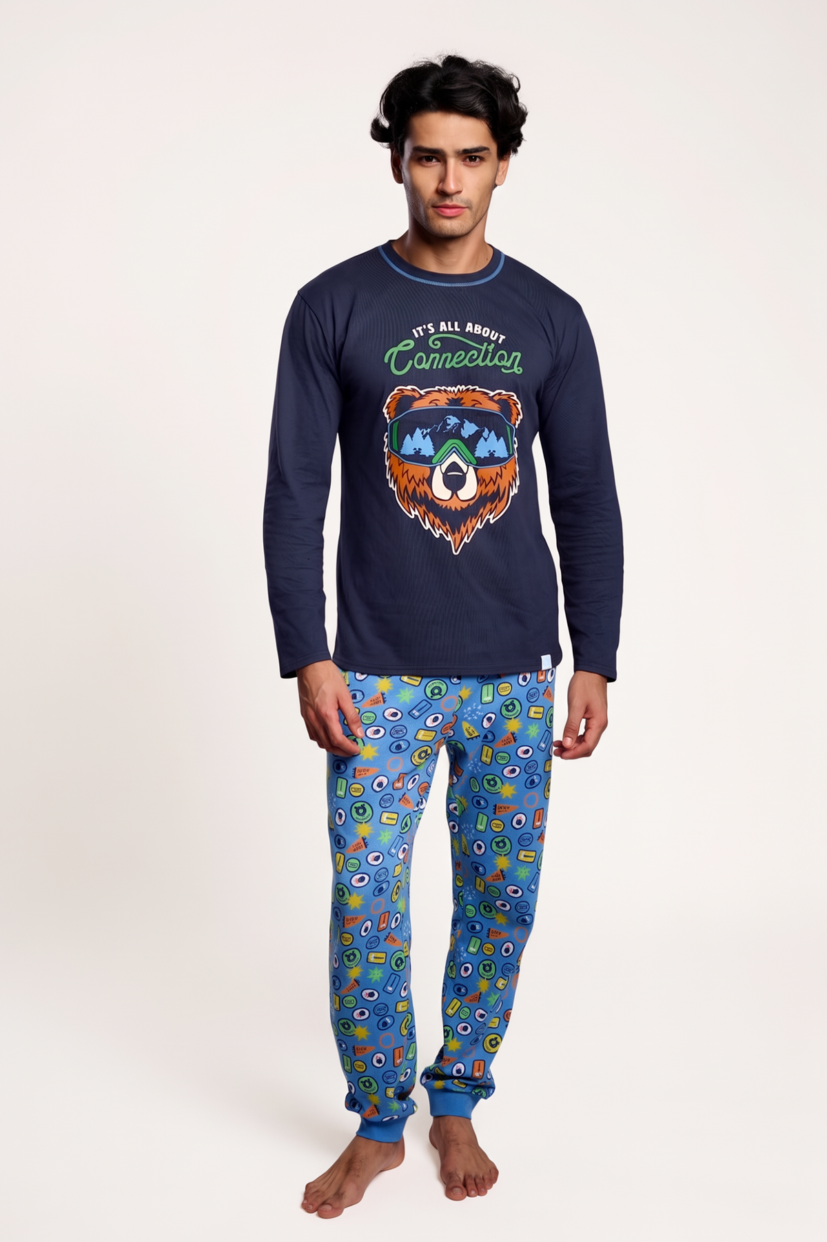 Pyjama long homme coton imprimé ours It's all about Connection