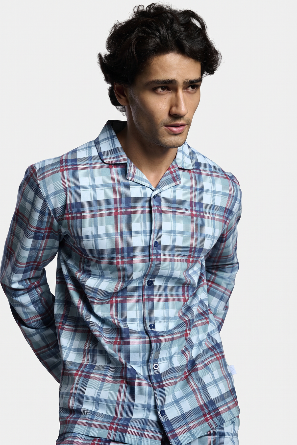 Pyjama chemise long homme coton à carreaux