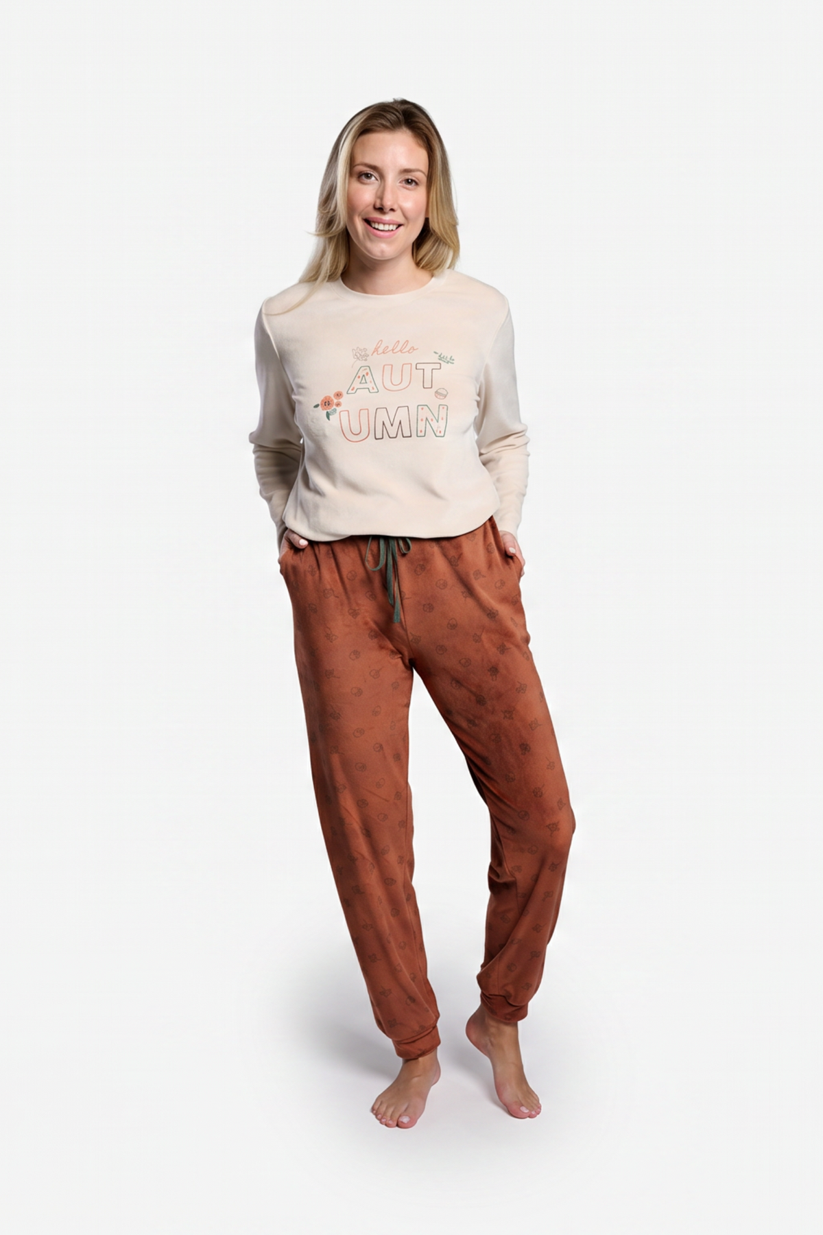 Pyjama long femme velours imprimé automne