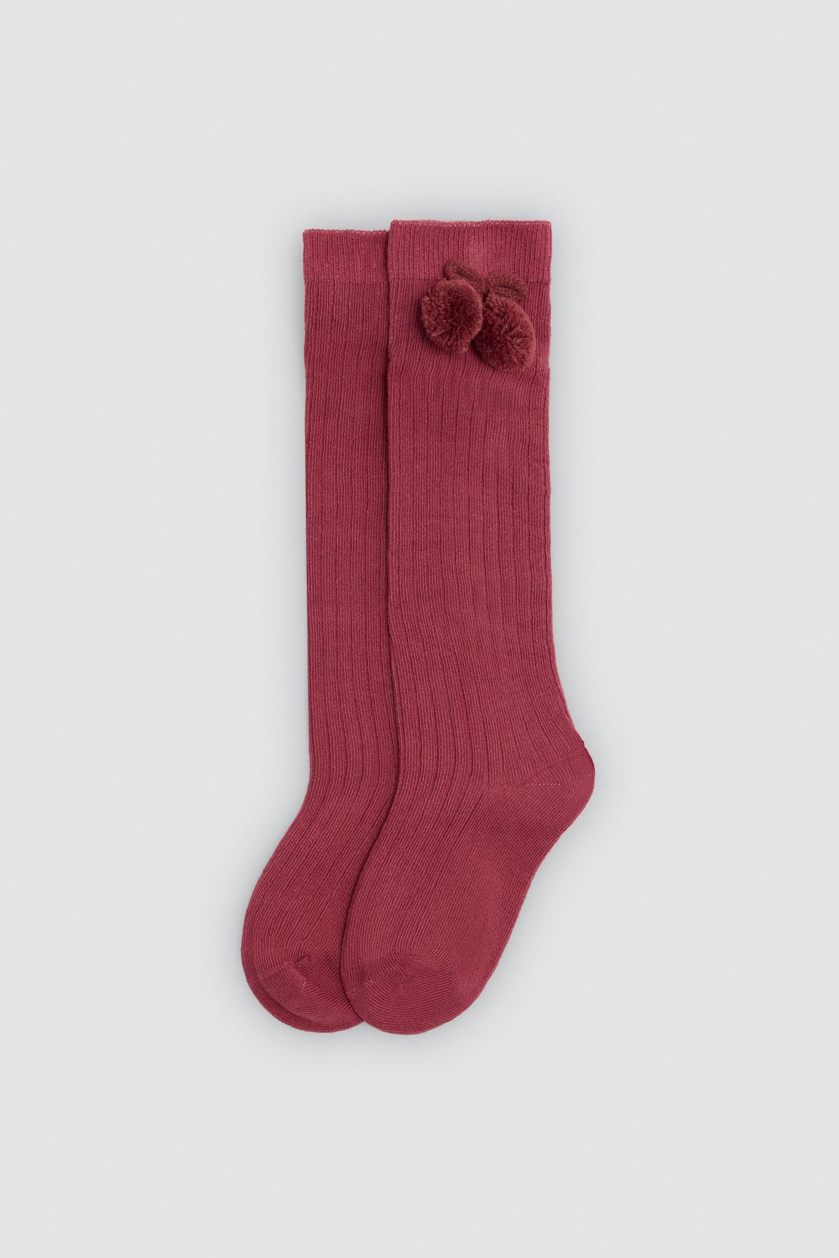 Chaussettes hautes enfant roses détails pompons