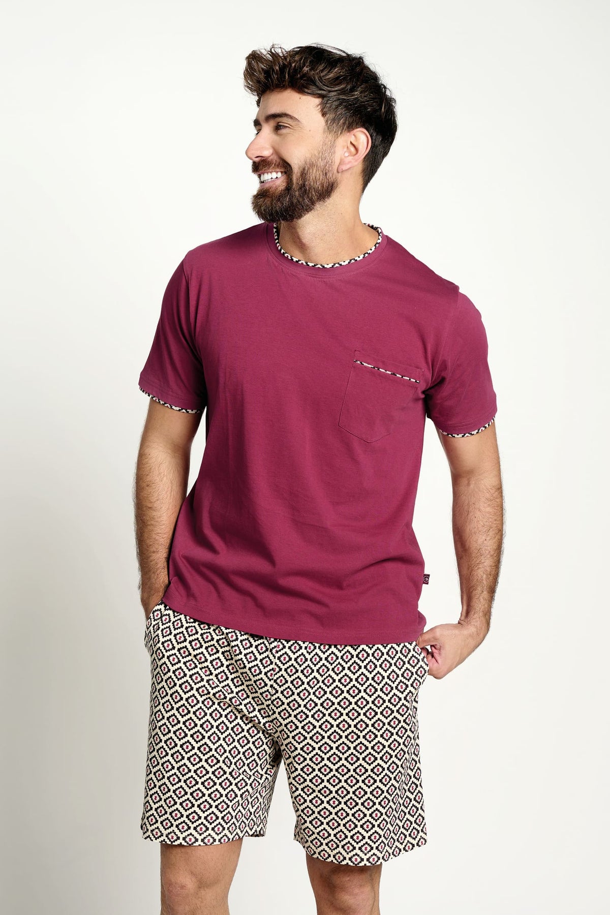 Pijama hombre corto algodón  estampado geométrico | MUYDEMI - Ysabel Mora