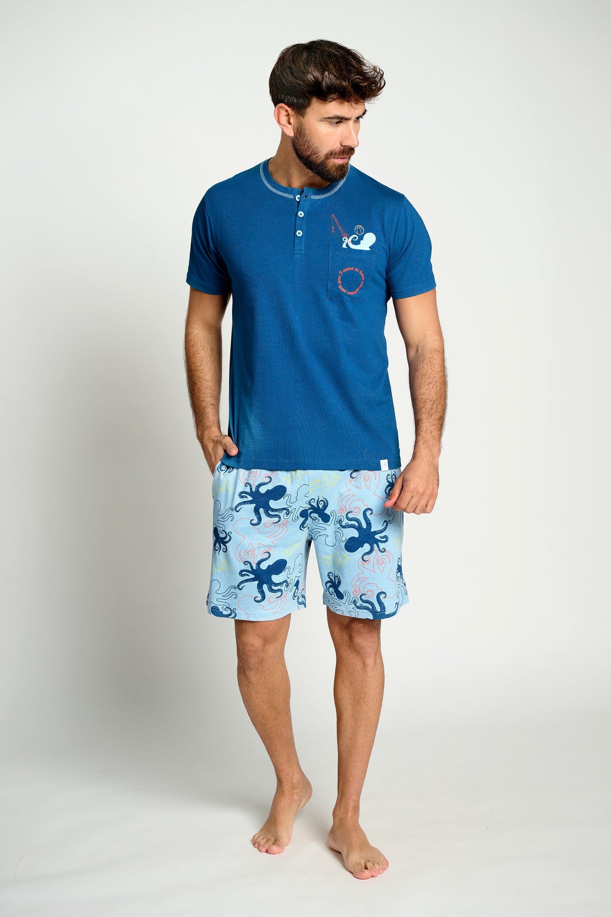 Pijama hombre corto algodón estampado pulpos | MUYDEMI - Ysabel Mora