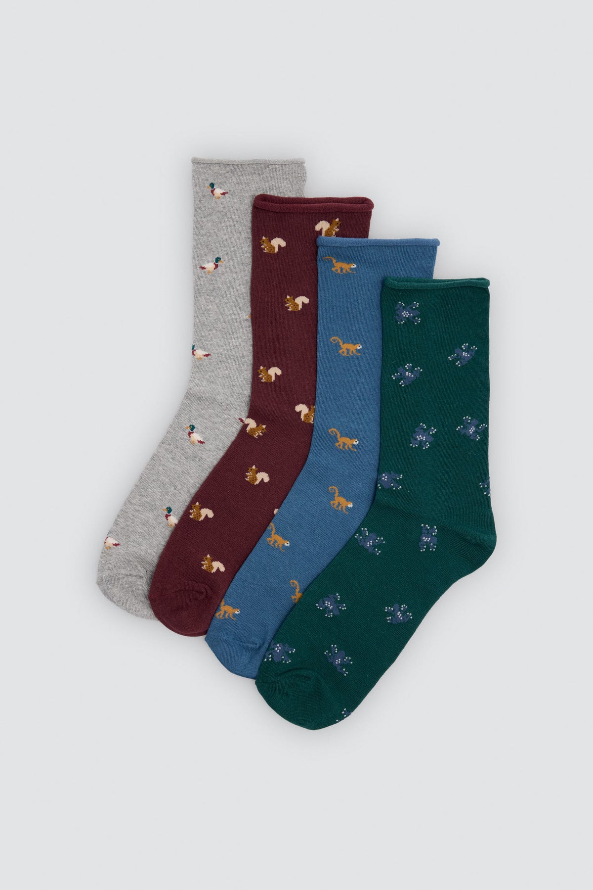 Lot de 4 chaussettes sans bord imprimé animaux