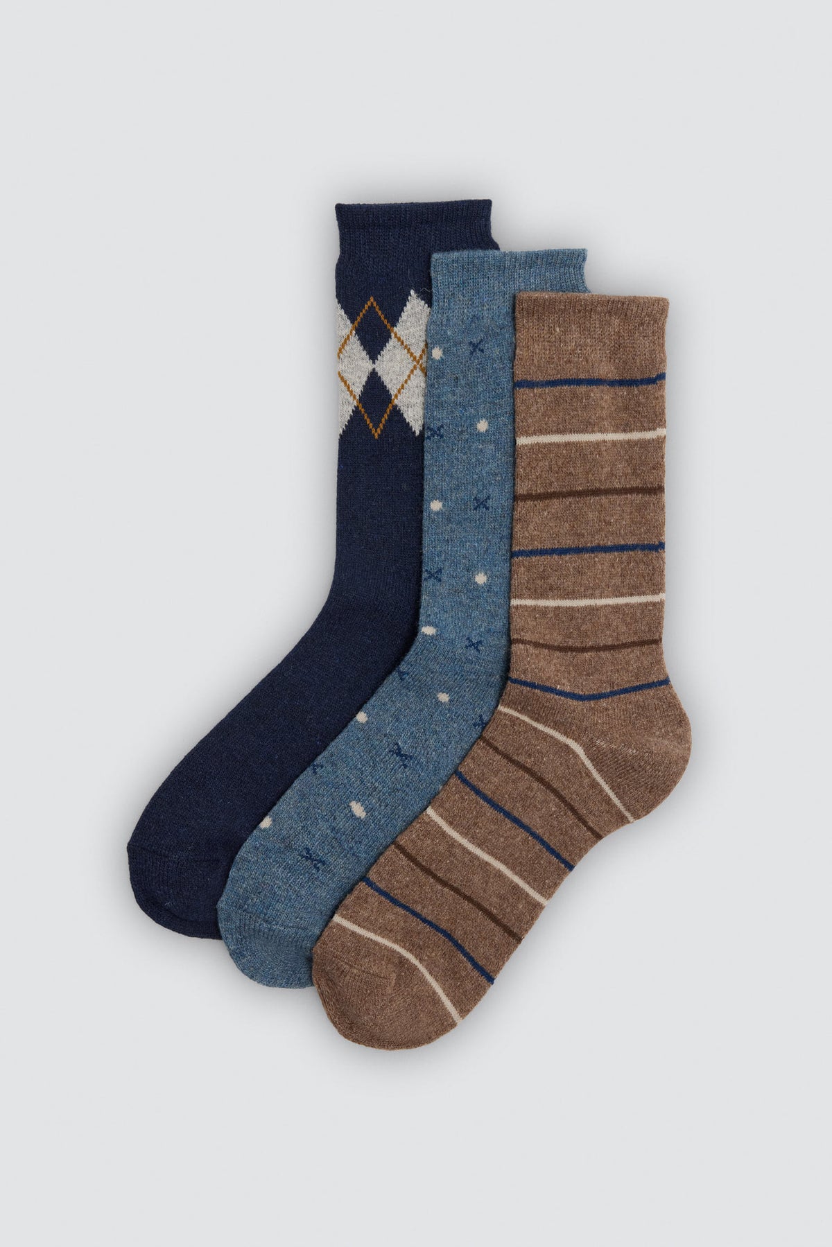 Lot de 3 chaussettes homme en laine imprimées variées