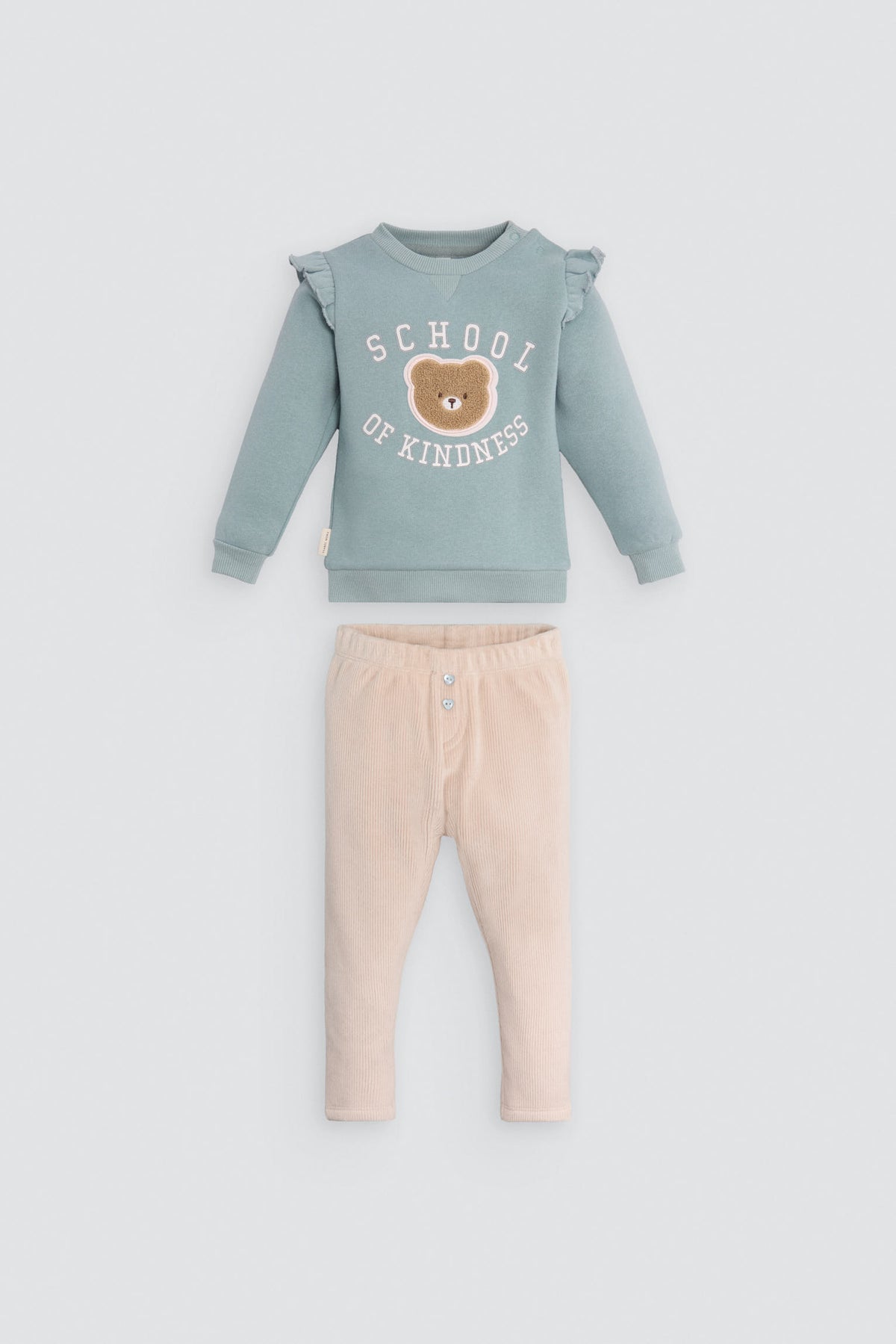 Conjunto bebé sudadera con volantes y pantalón detalle oso texturizado - Ysabel Mora