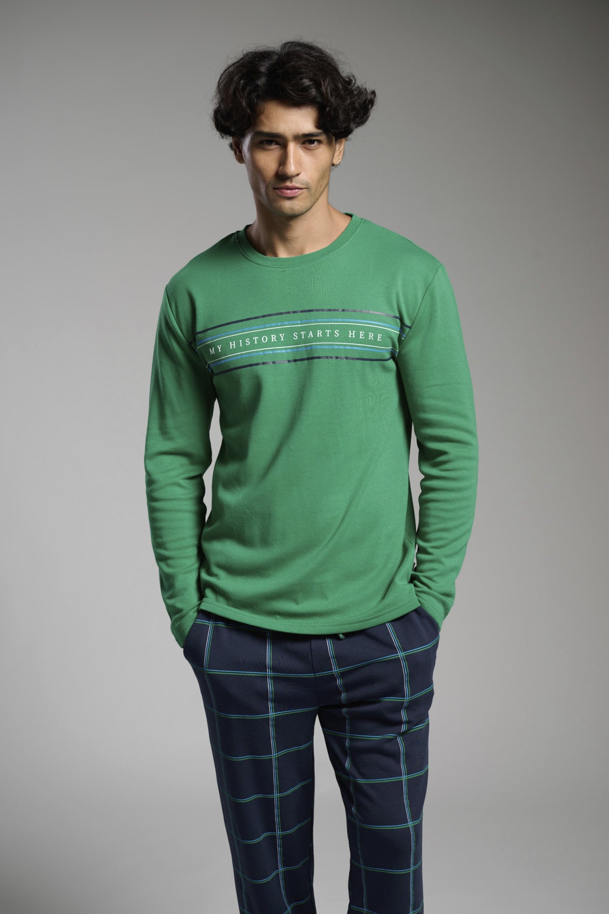 Pyjama long homme molletonné imprimé My History Starts Here