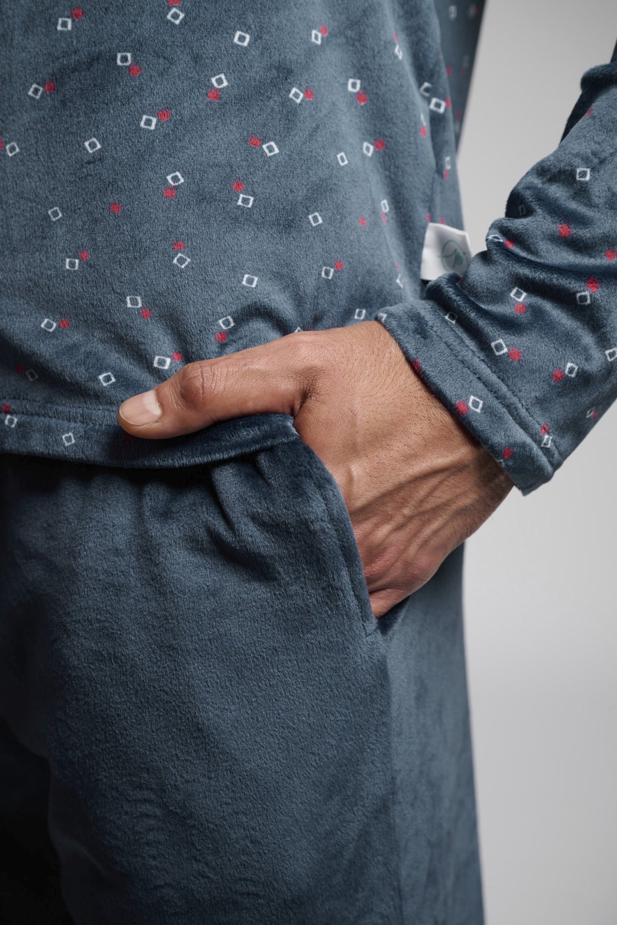 Pyjama long homme velours imprimé carrés