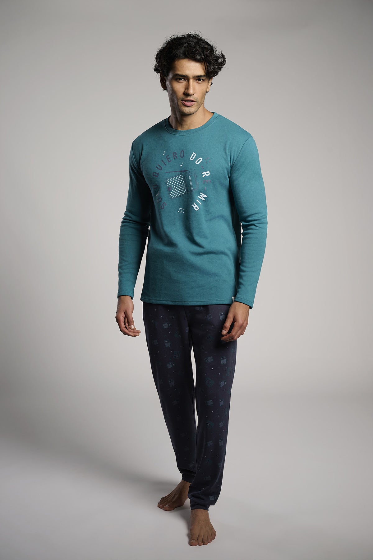 Pyjama long homme molletonné imprimé radio