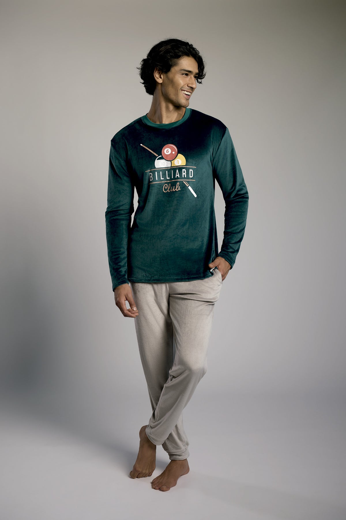 Pyjama long homme velours imprimé billard