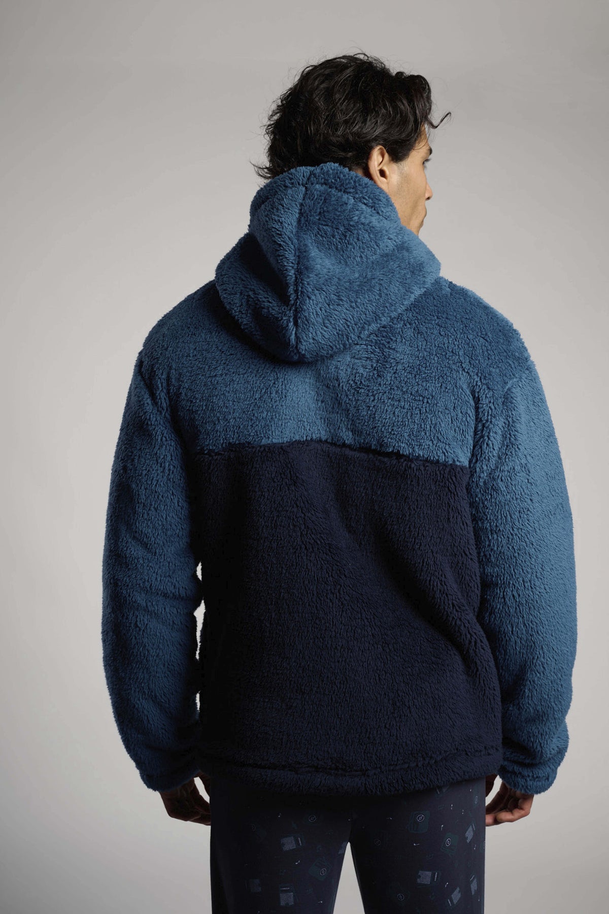 Peignoir court homme polaire sherpa bicolore à capuche fermeture zippée
