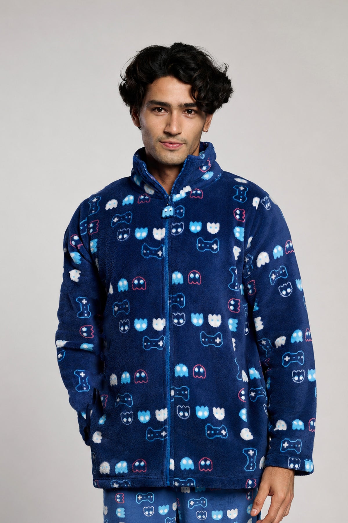 Peignoir court homme polaire corail imprimé gamer