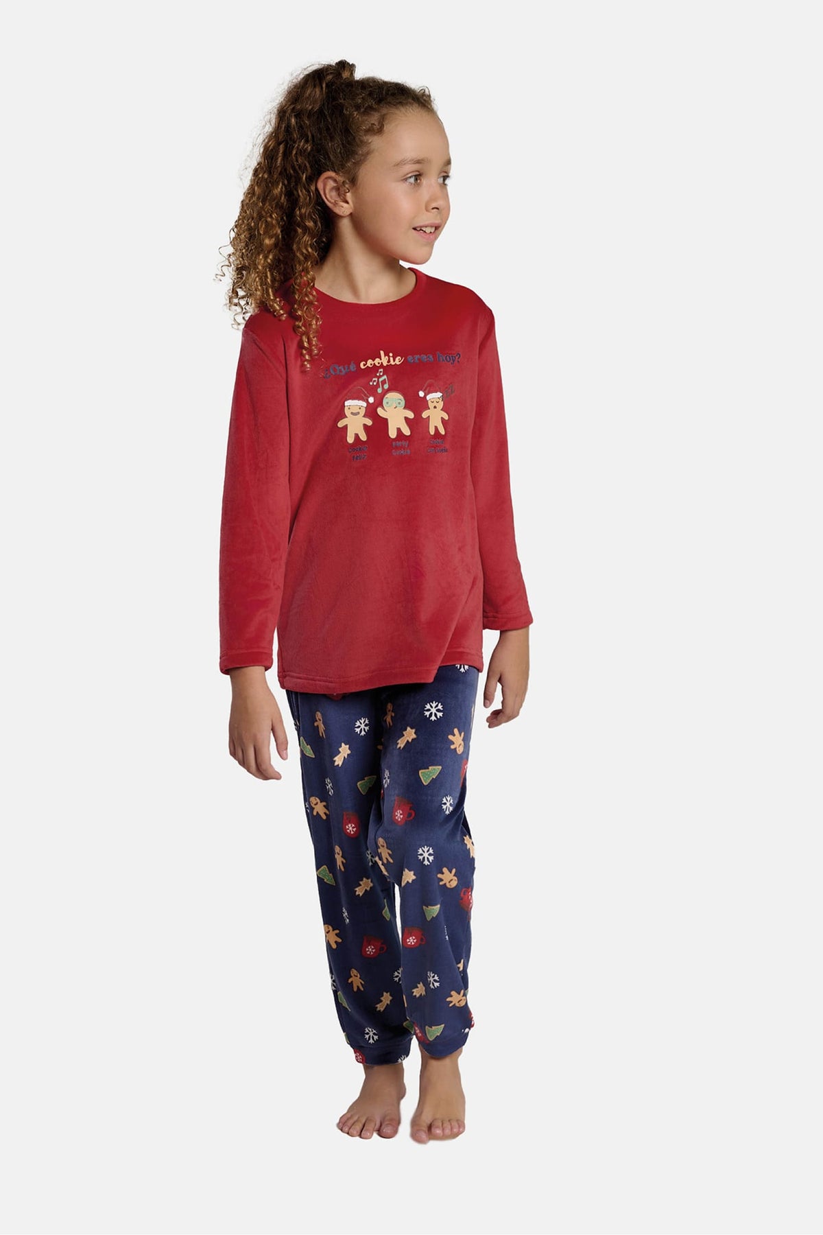 Pyjama long enfant unisexe velours Noël imprimé pain d'épices