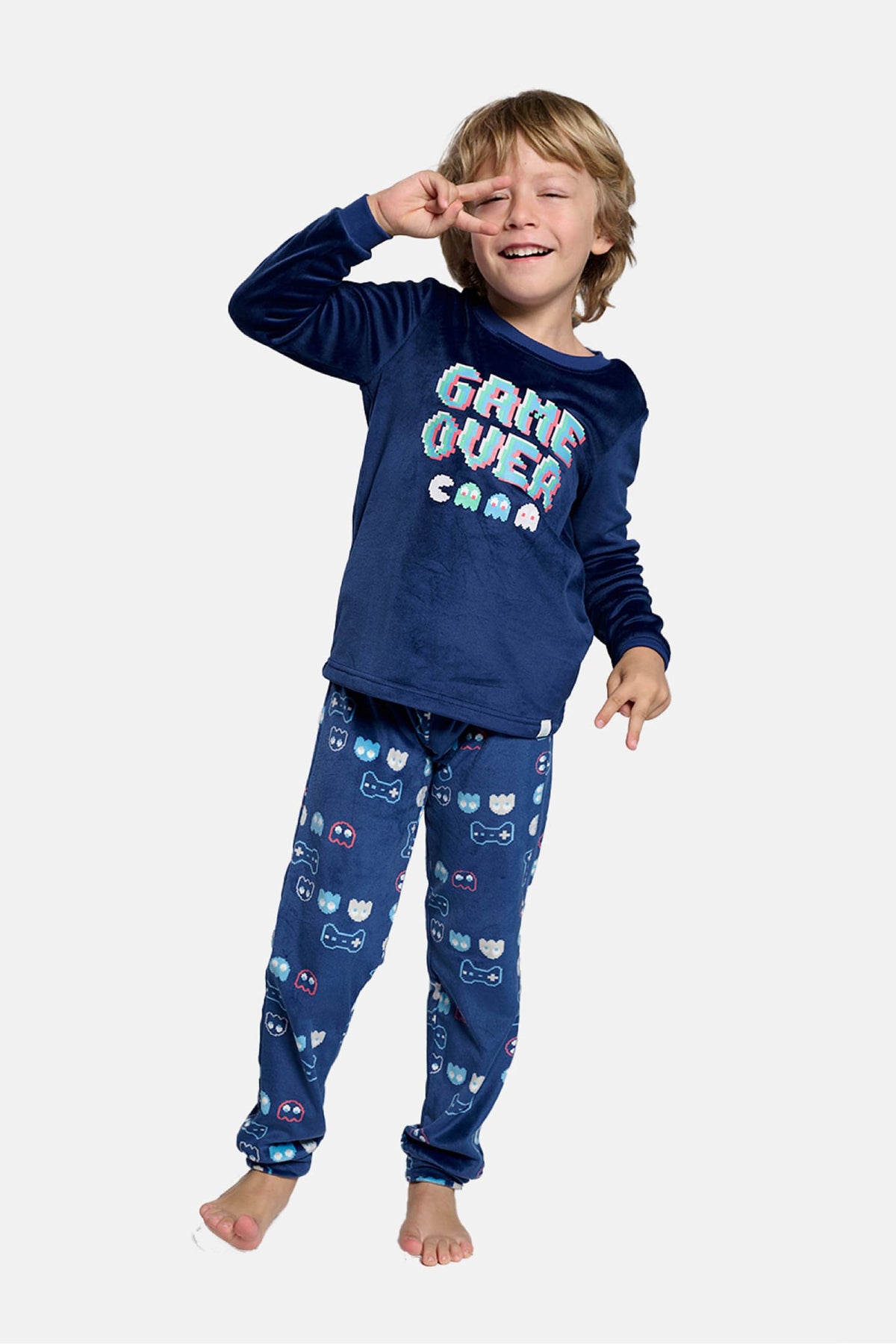 Pyjama long garçon velours Game Over