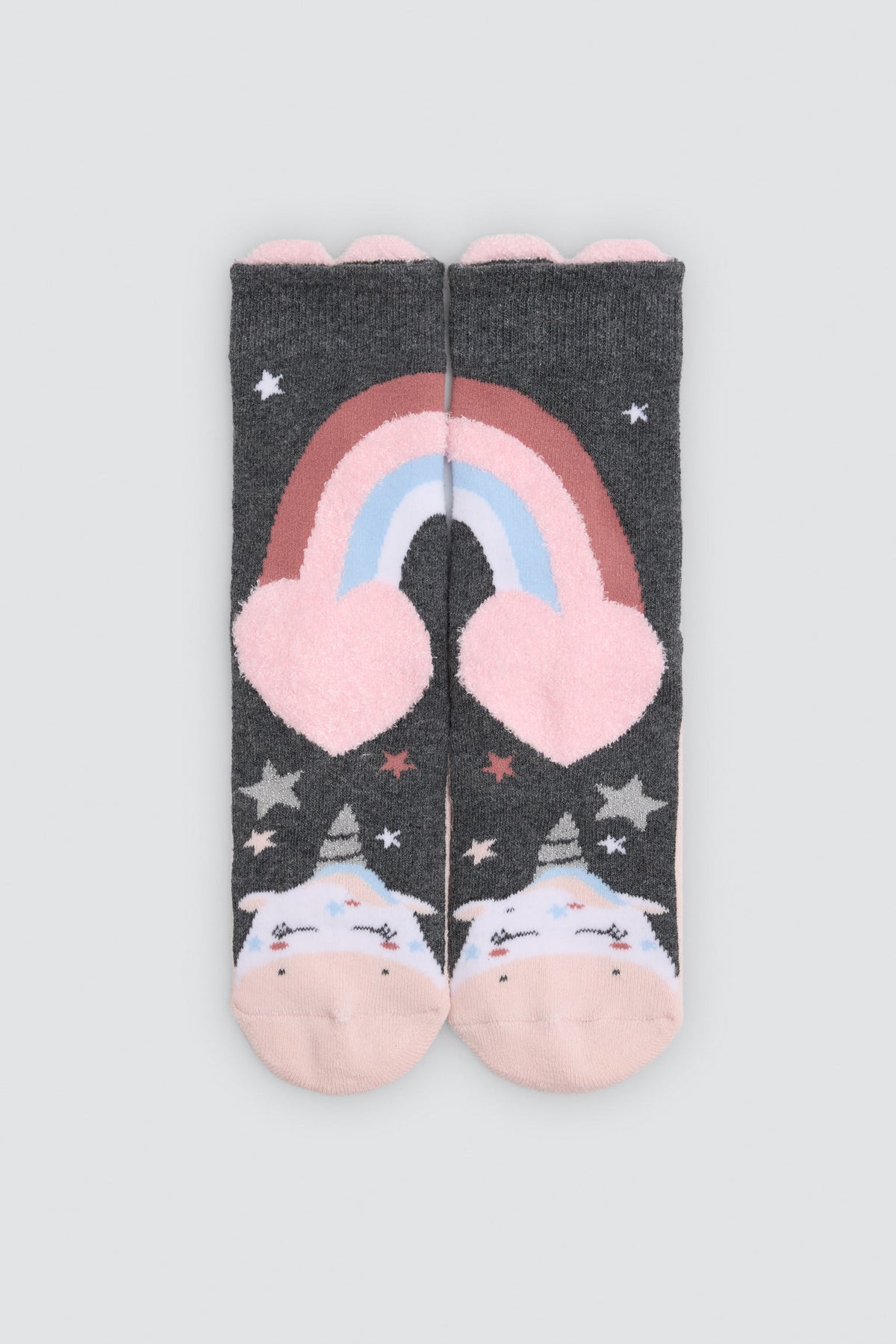 Lot de 3 chaussettes thermiques antidérapantes fille imprimé licornes et arcs-en-ciel