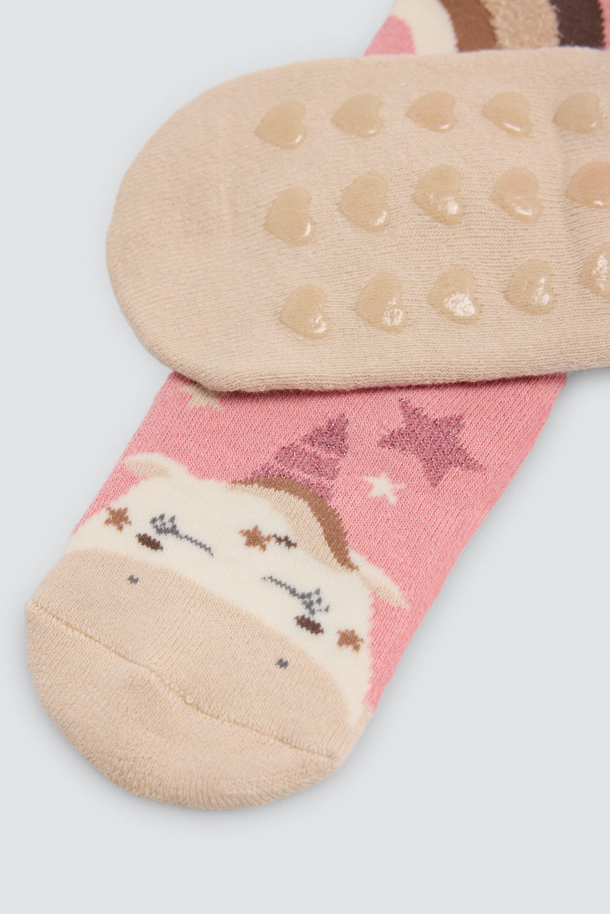 Lot de 3 chaussettes thermiques antidérapantes fille imprimé licornes et arcs-en-ciel