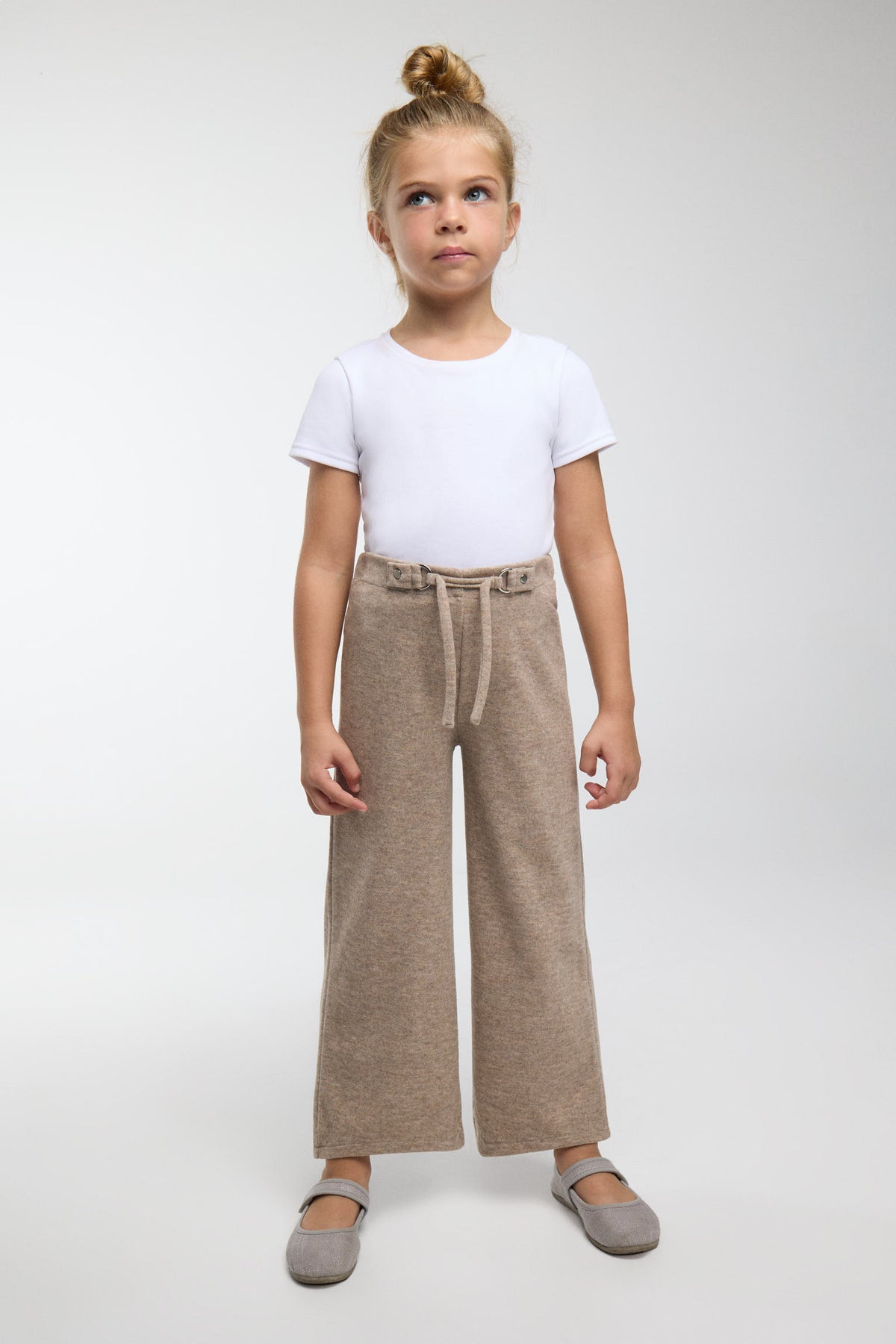 Pantalon large fille marron chiné