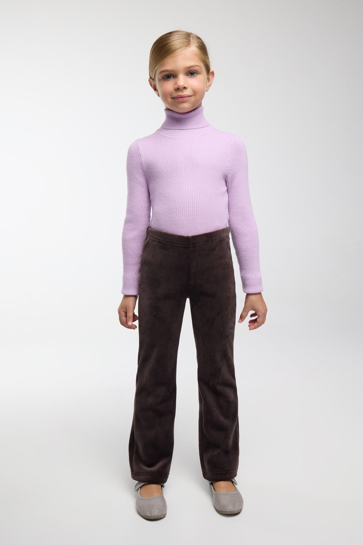 ULTRA THERMIQUE Pantalon fille marron chocolat molletonné effet velours côtelé