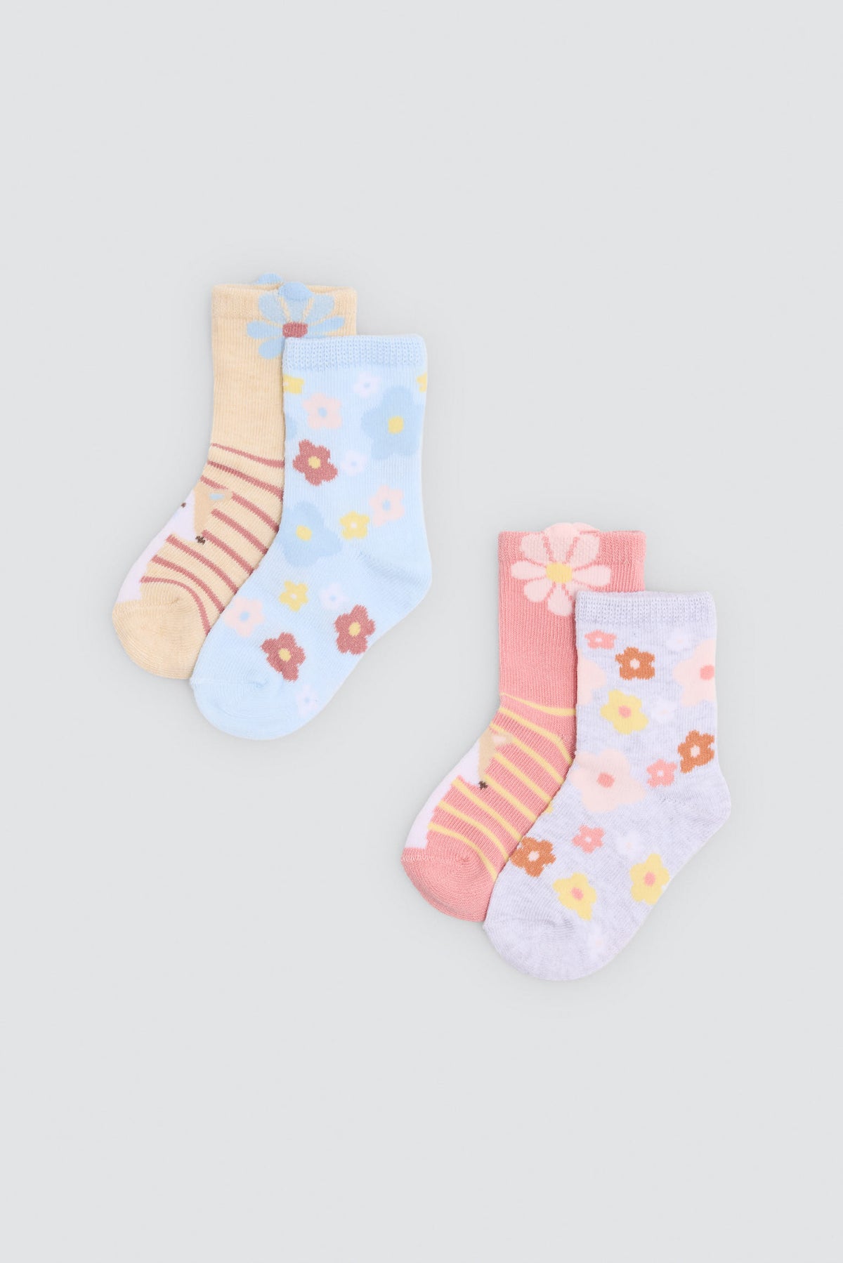 Lot de 4 chaussettes bébé imprimé fleurs et renards
