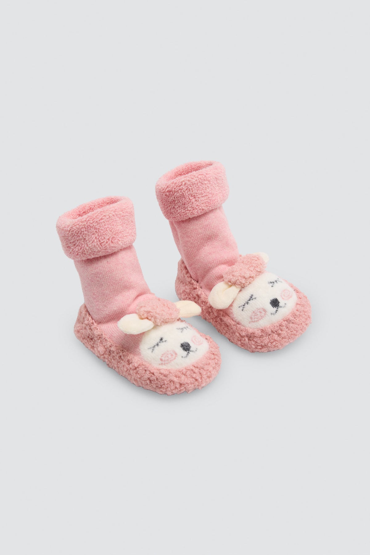 Chaussettes-chaussons thermiques bébé motif mouton rose