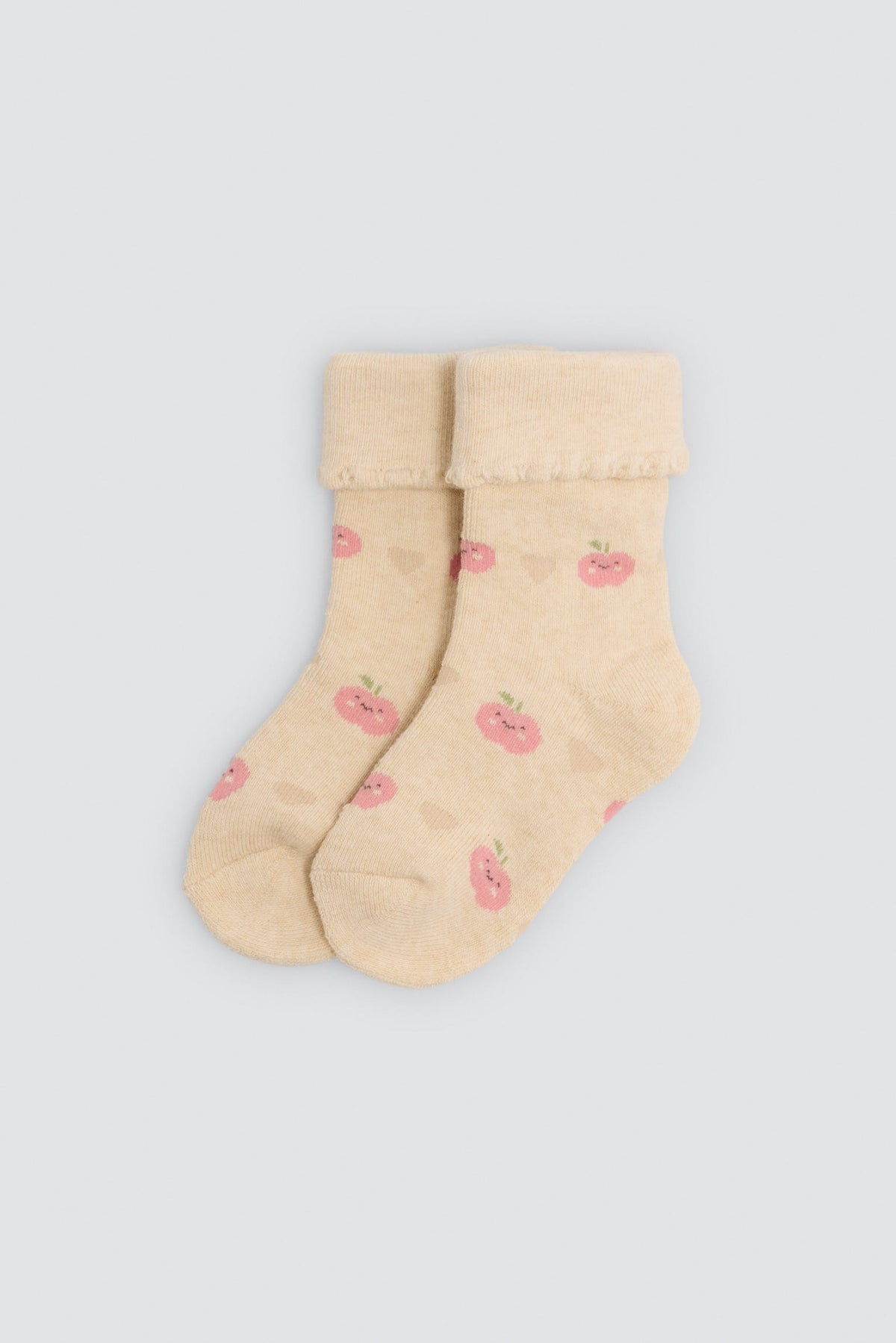 Lot de 4 chaussettes thermiques bébé bord replié imprimé fruits et cœurs