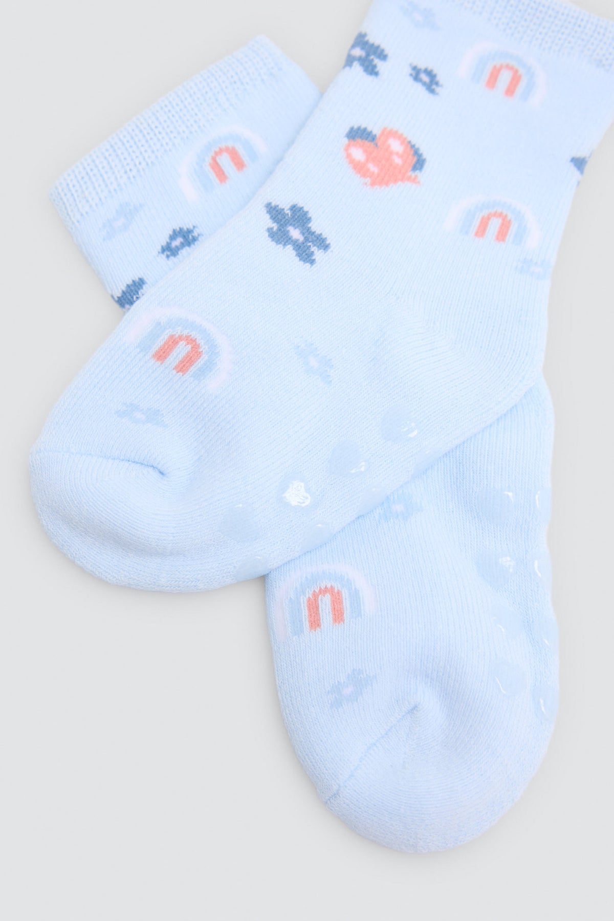 Lot de 2 chaussettes thermiques antidérapantes bébé imprimé chats et arcs-en-ciel