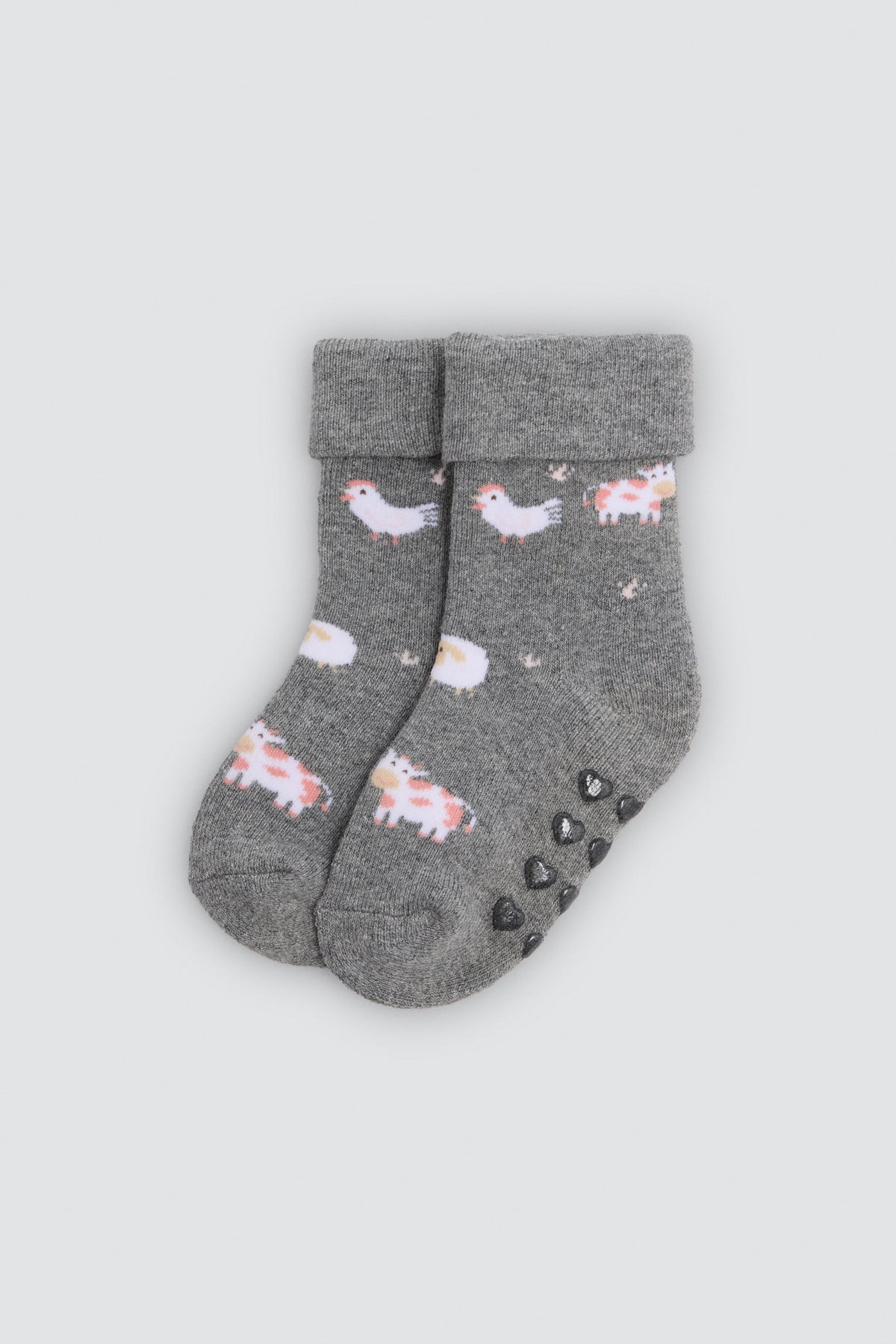 Lot de 4 chaussettes thermiques antidérapantes bébé double bord imprimé vaches et canards