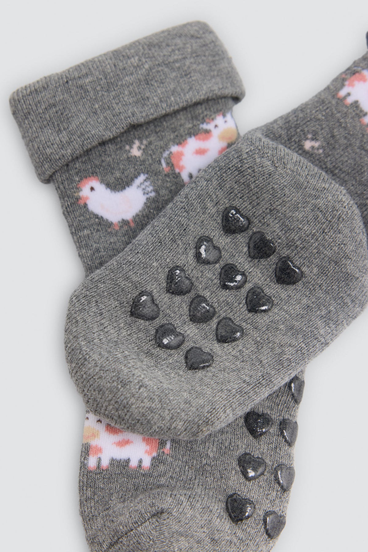 Lot de 4 chaussettes thermiques antidérapantes bébé double bord imprimé vaches et canards