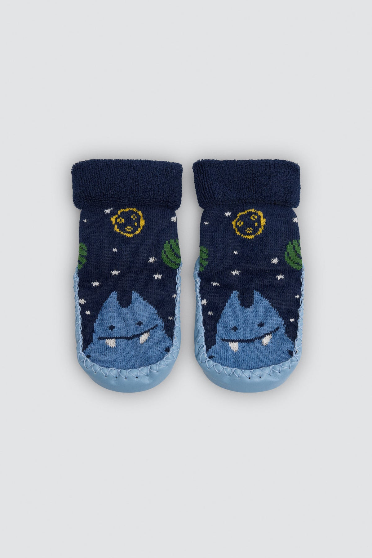 Chaussettes-chaussons thermiques bébé à semelle antidérapante, motif monstre