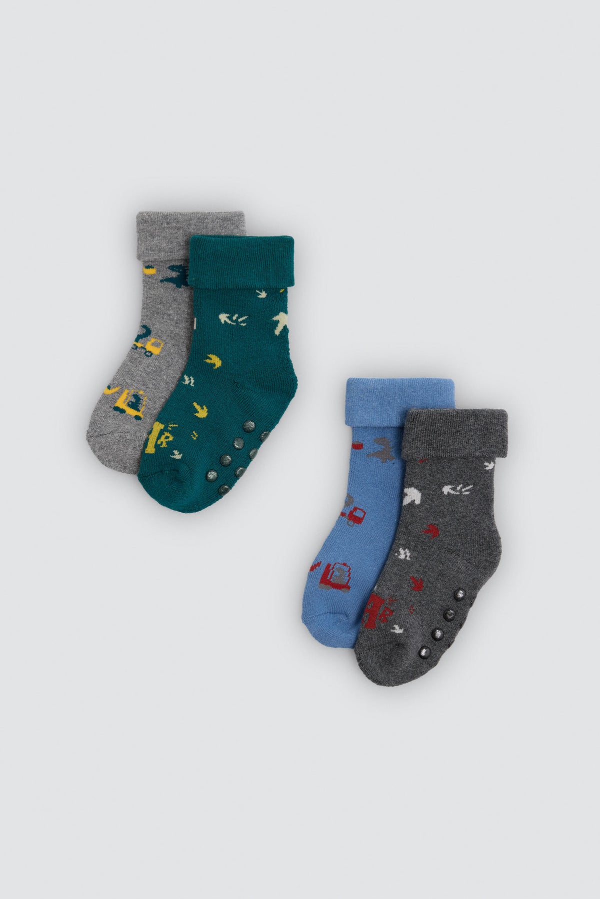 Lot de 4 chaussettes thermiques antidérapantes bébé imprimé tracteurs et flèches