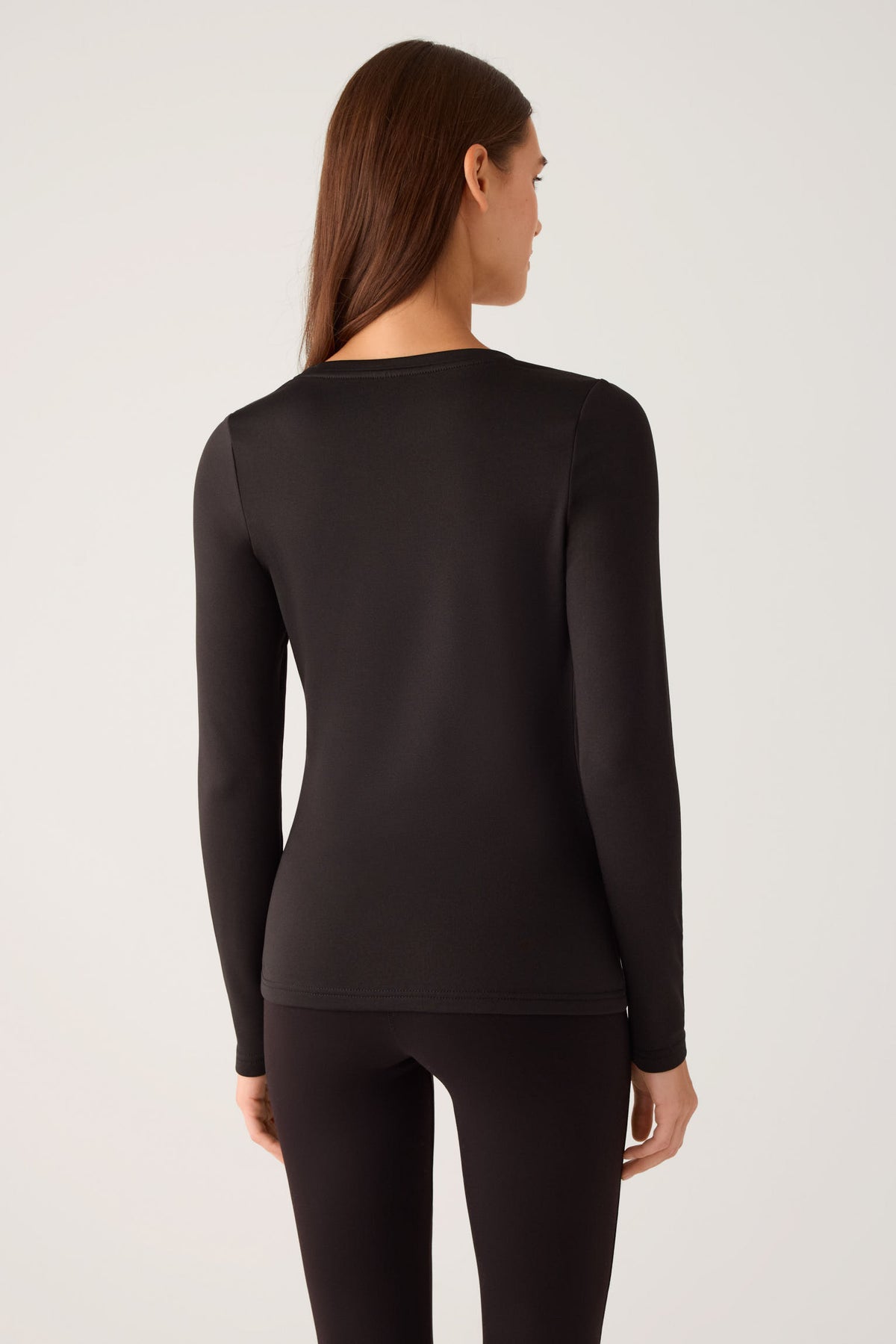T-shirt noir à manches longues et col rond pour femme THERMAL