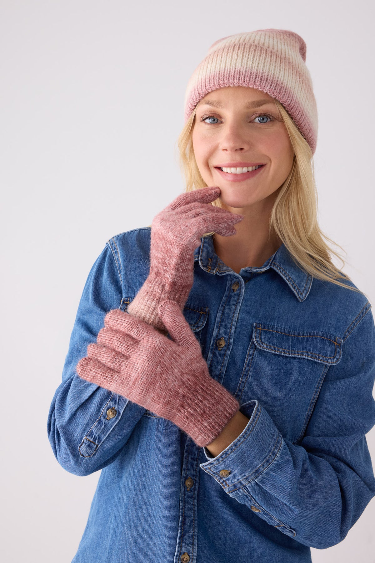Ensemble bonnet et gants en maille dégradée pour femme
