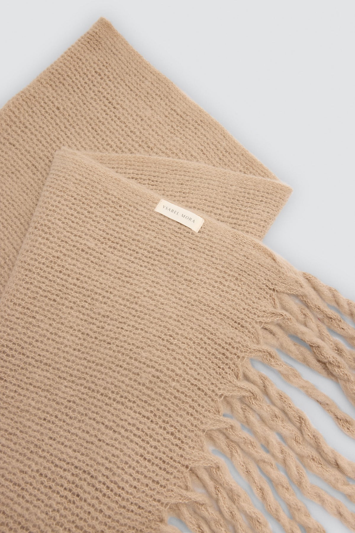 Écharpe femme côtelée beige avec franges