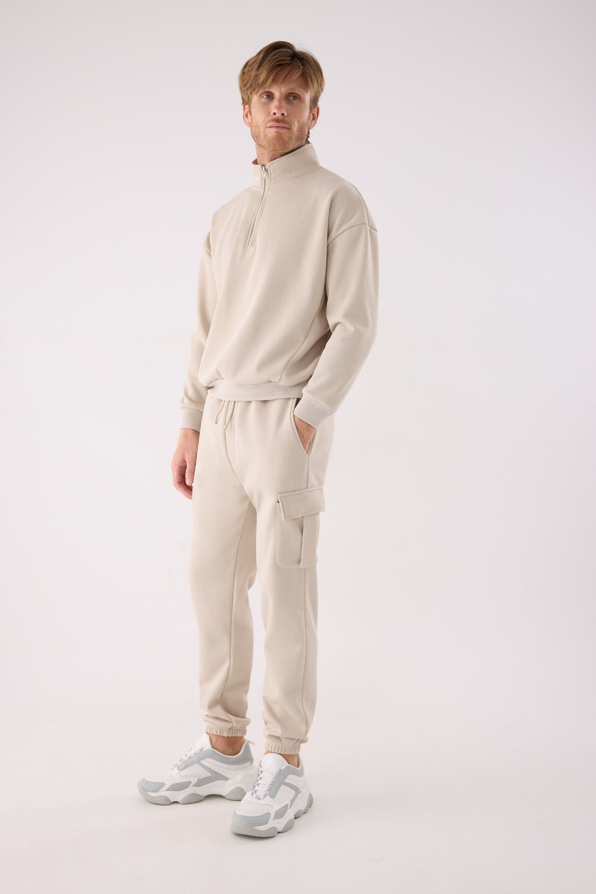 PRÉCOMMANDE Pantalon cargo homme beige molletonné taille réglable
