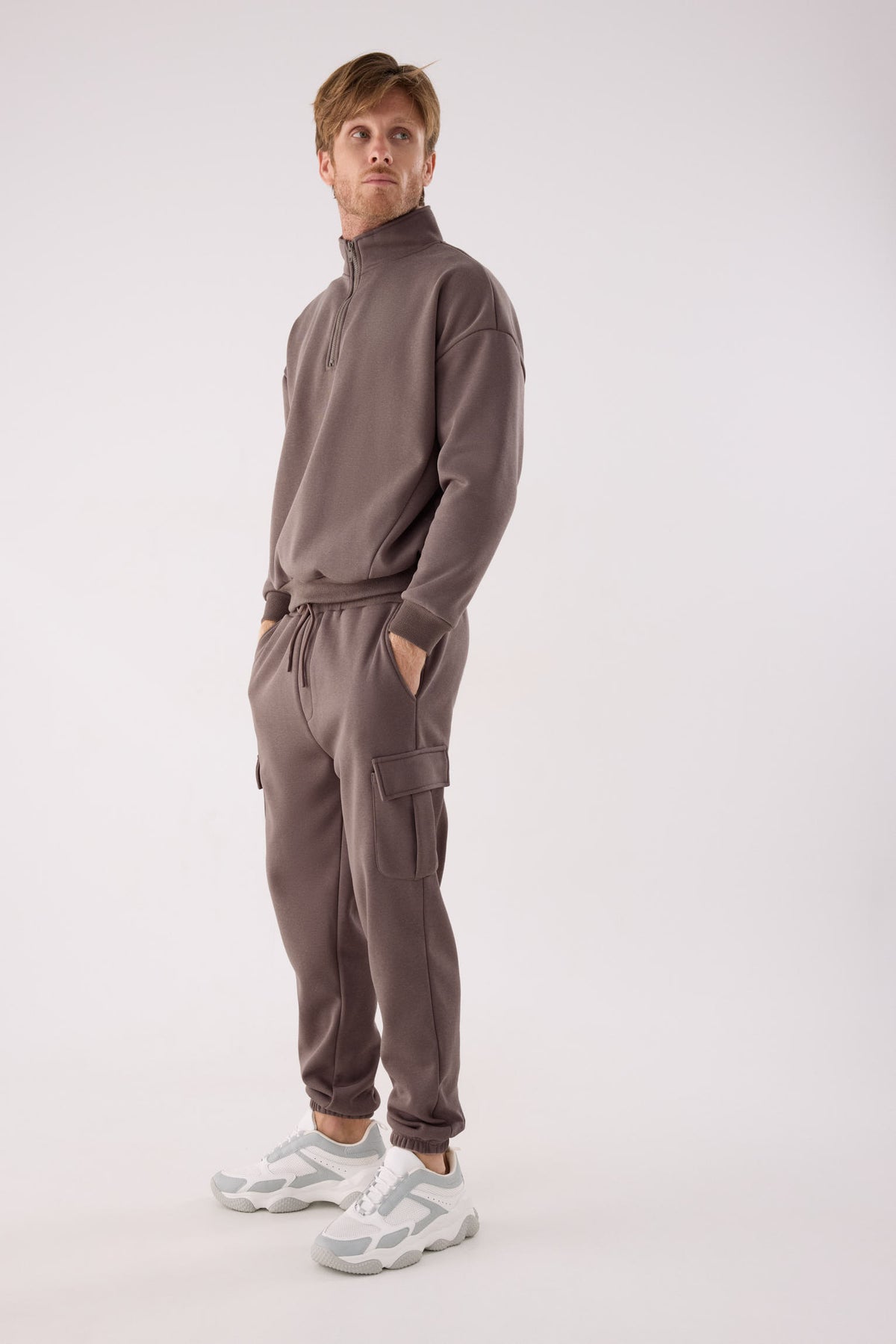 PRÉCOMMANDE Sweat sport homme marron molletonné demi-zip