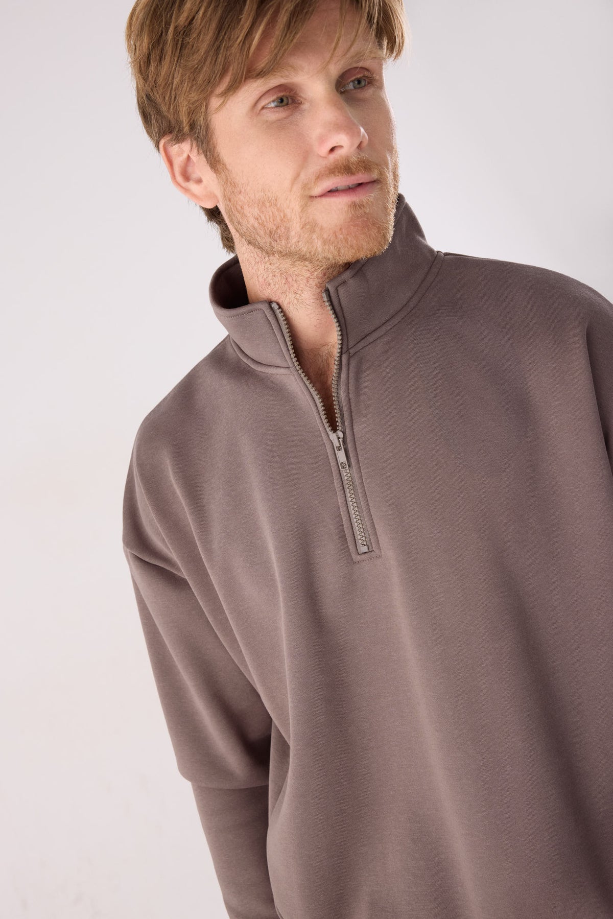 PRÉCOMMANDE Sweat sport homme marron molletonné demi-zip