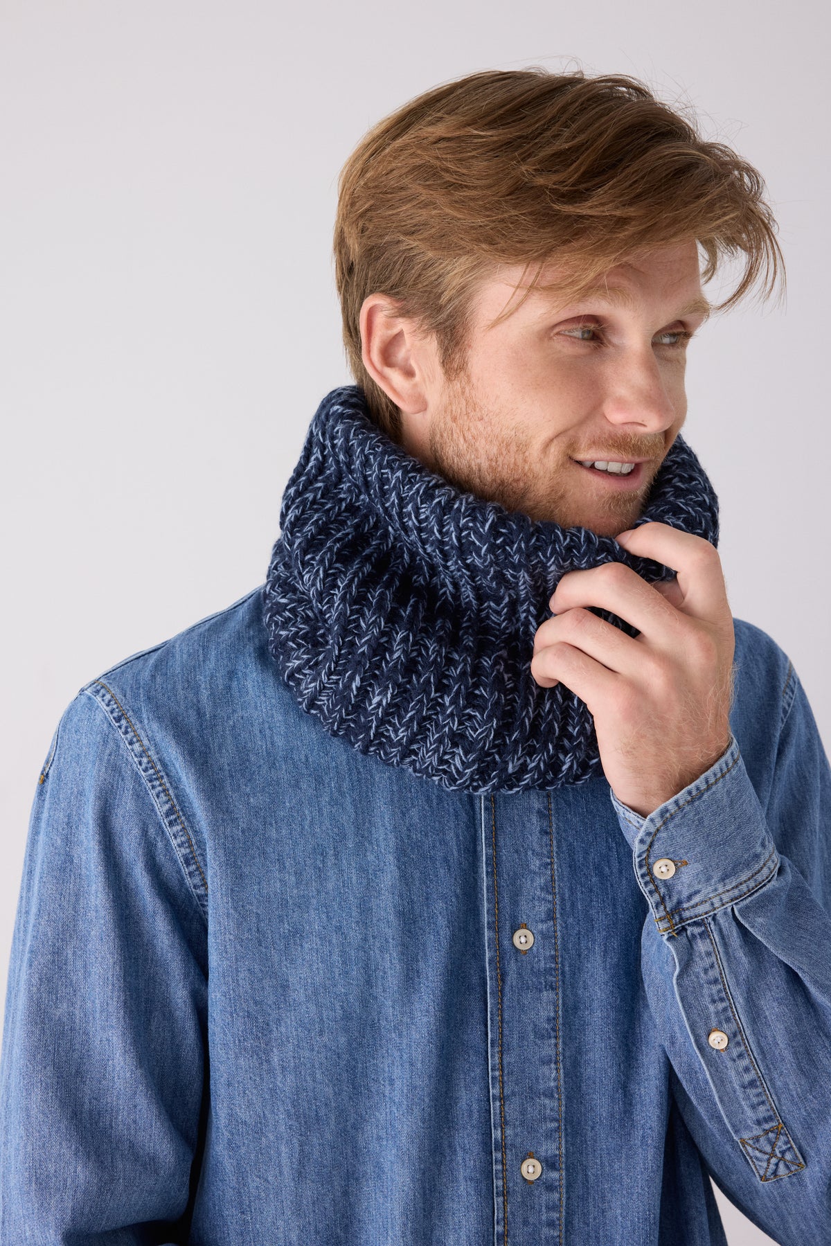 Tour de cou homme en maille chinée avec doublure polaire