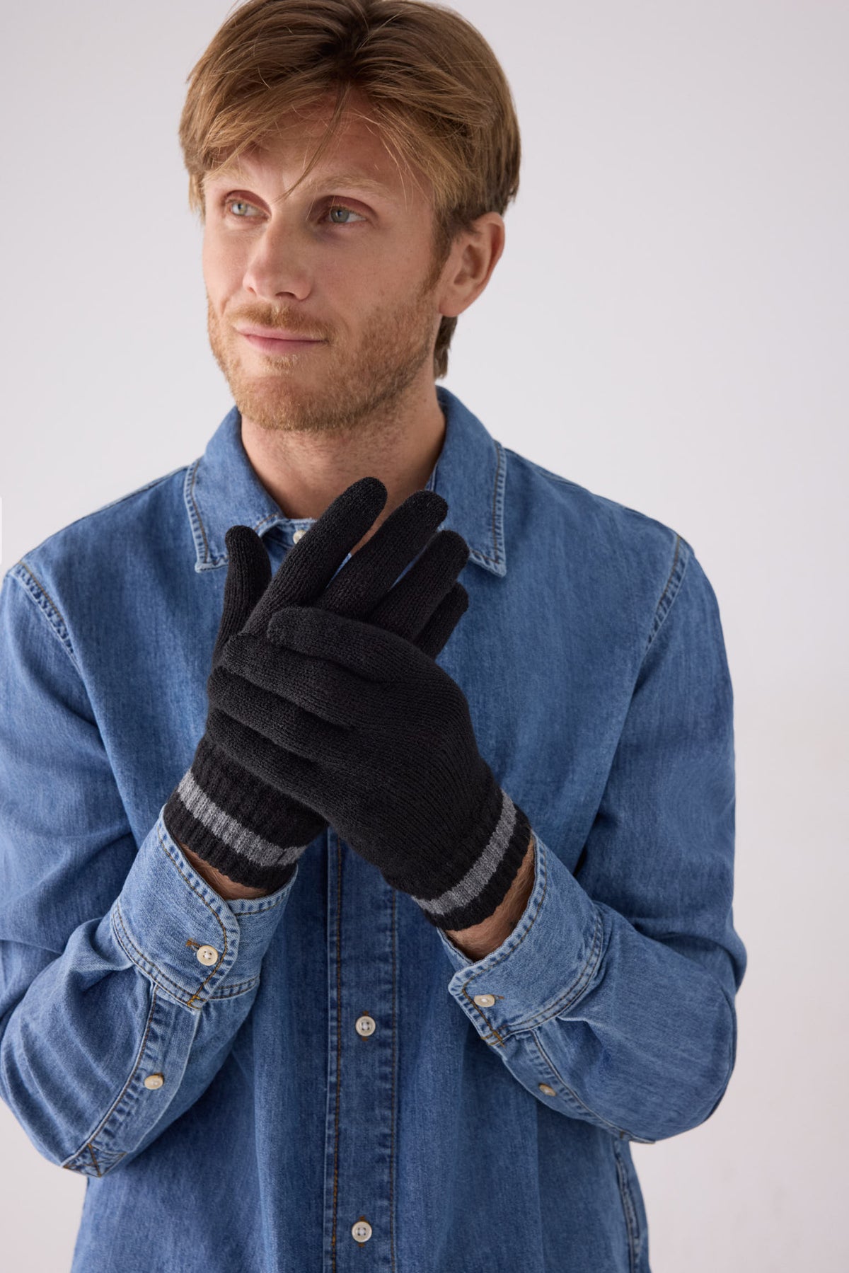 Gants tactiles en maille noirs pour homme