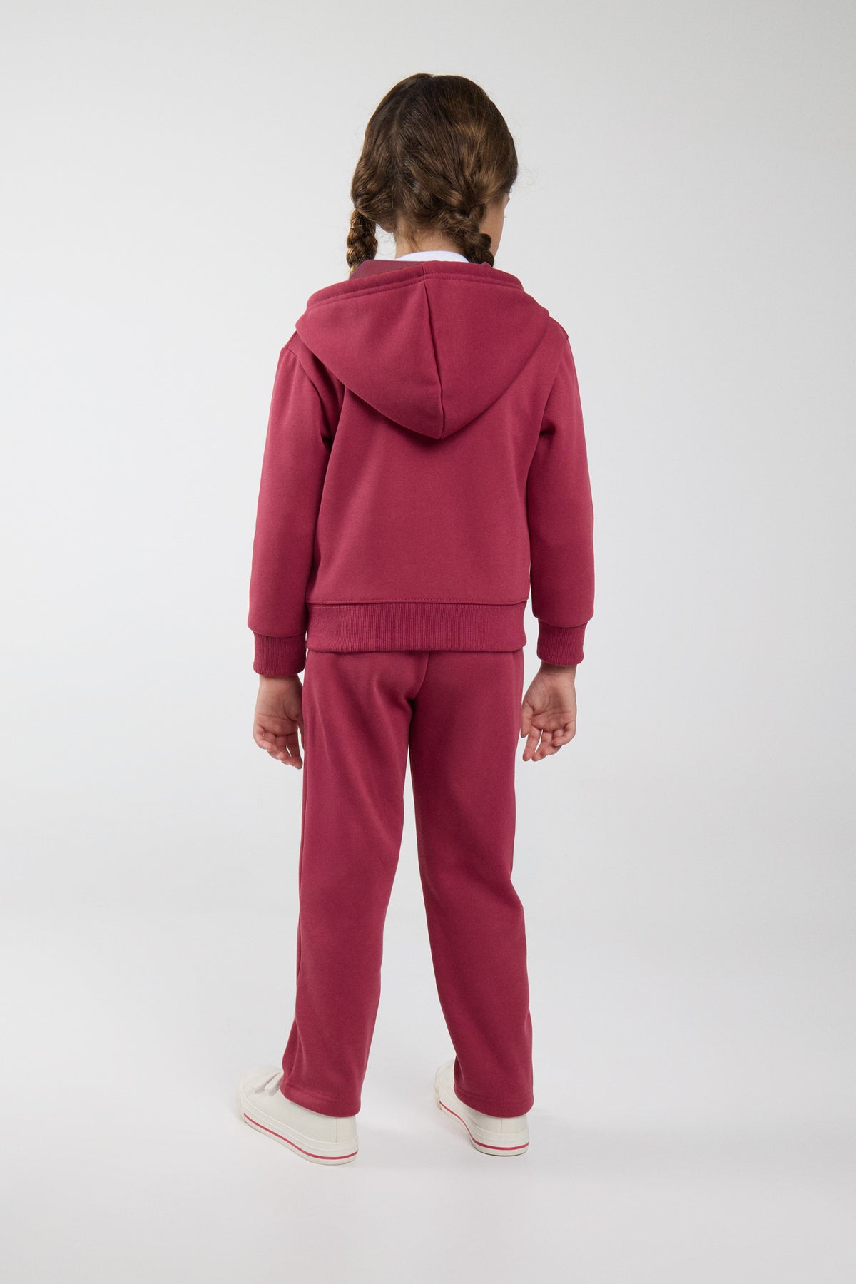 Conjunto de chándal infantil rosa con chaqueta con capucha y cremallera y pantalón recto