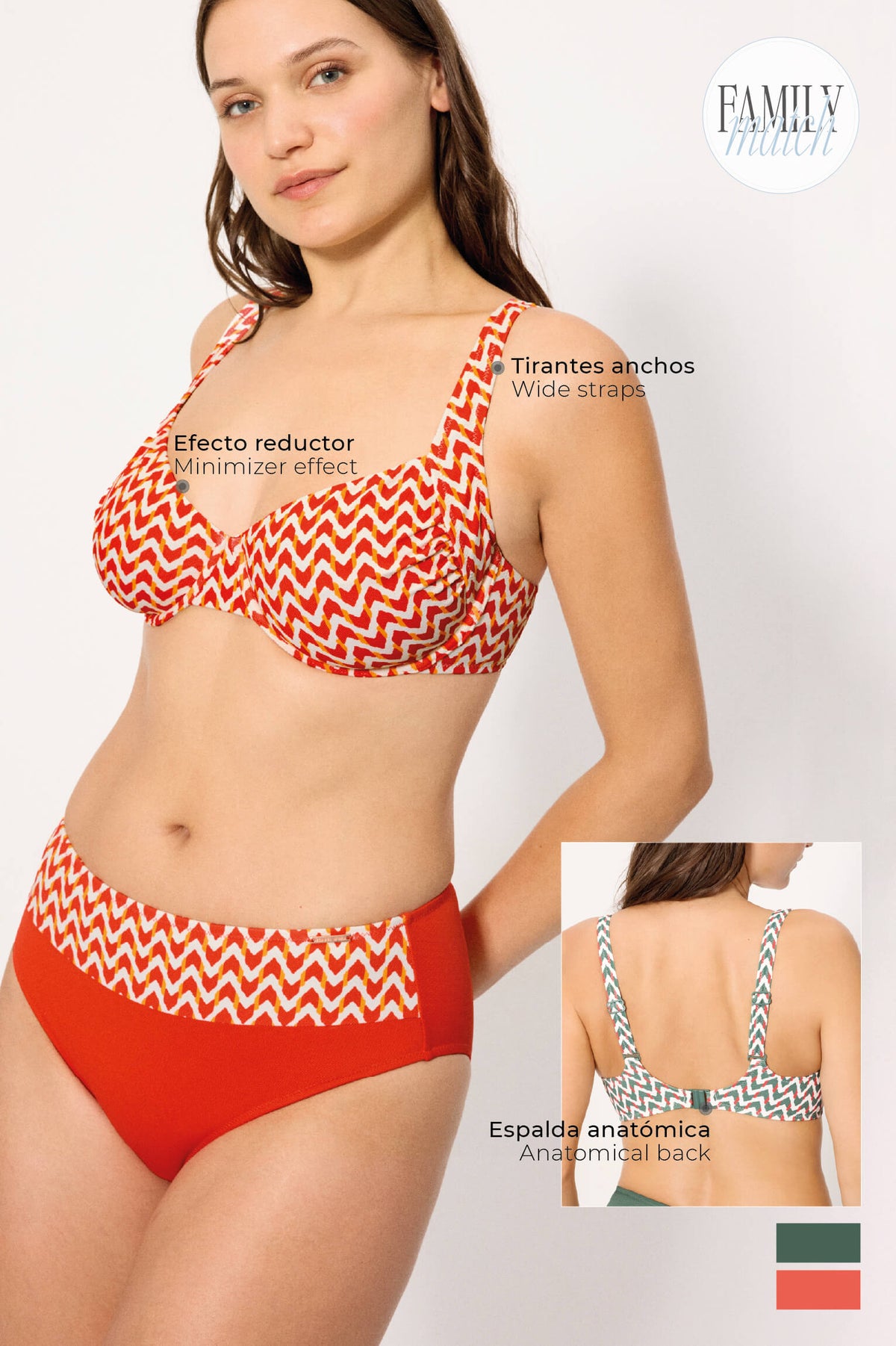 Top bikini reductor micropiqué estampado verde botella copas E y F - Ysabel Mora