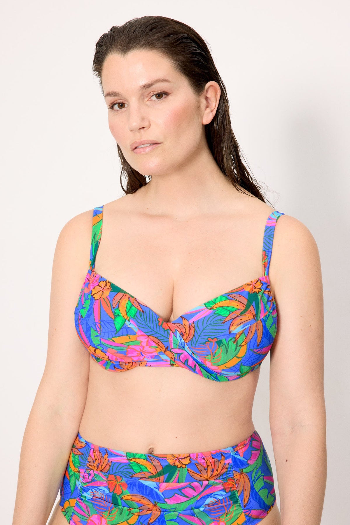 Top bikini reductor contorno regulable estampado tropical copas C y D - Ysabel Mora