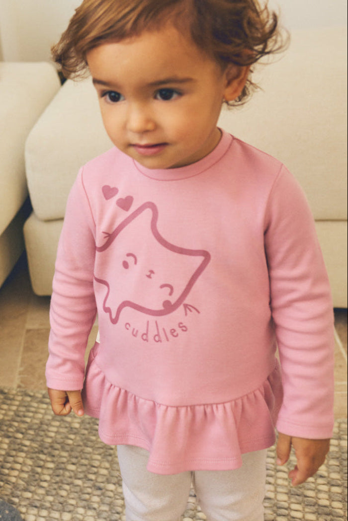 Ensemble bébé sweat à volant et pantalon motif chaton