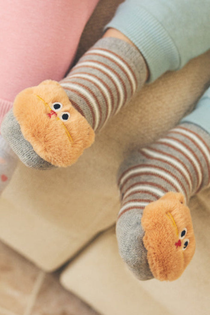 Lot de 2 chaussettes thermiques antidérapantes sensorielles bébé chatons