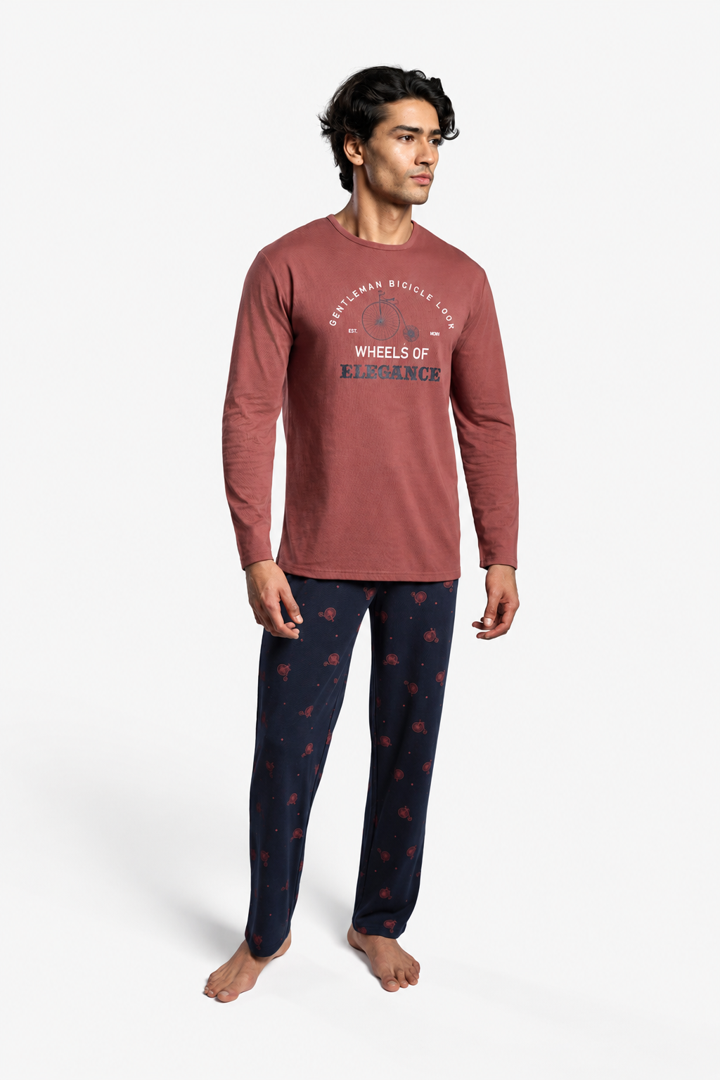 Pyjama long homme coton imprimé Gentleman Bicycle Look
