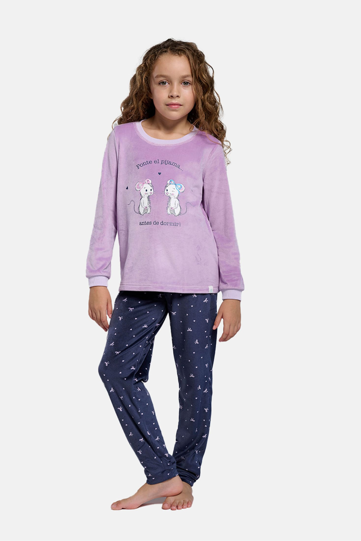 Pyjama long fille velours imprimé petites souris
