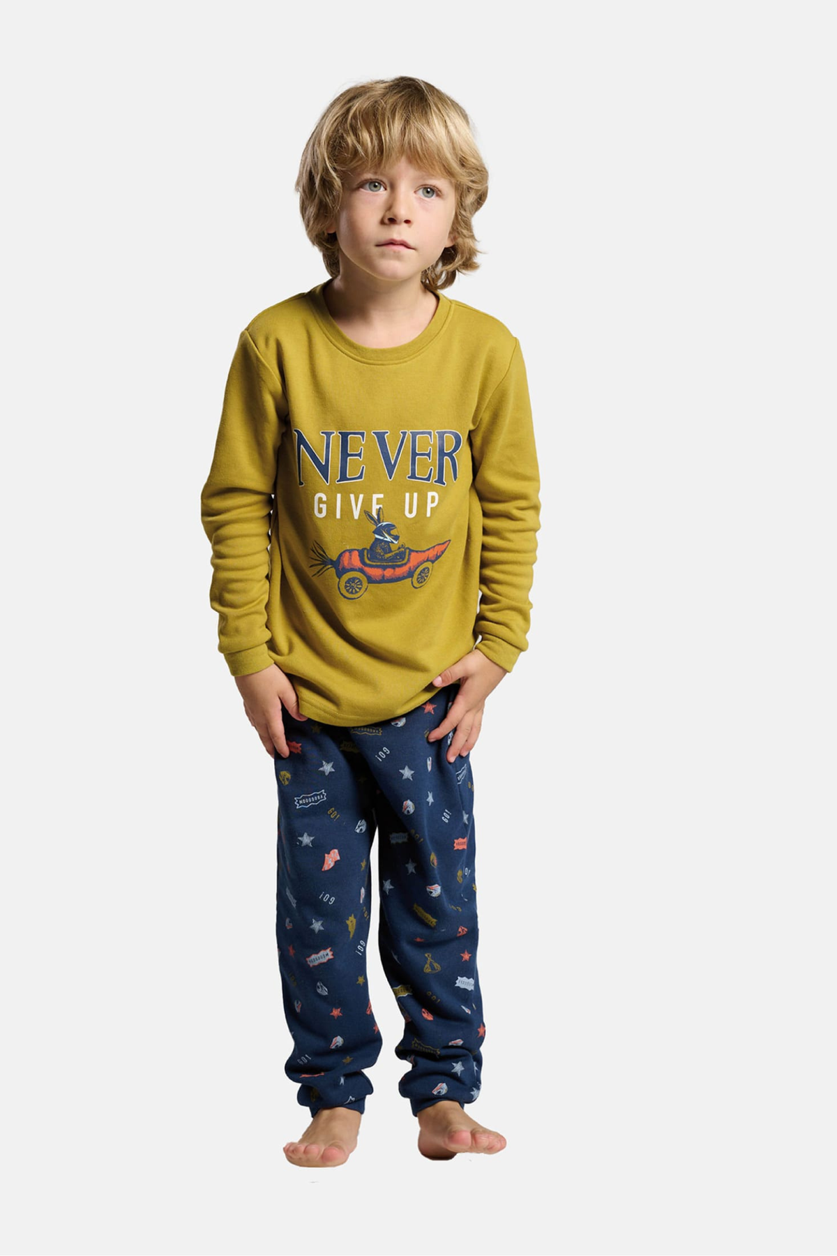 Pyjama long garçon molletonné imprimé Never Give Up