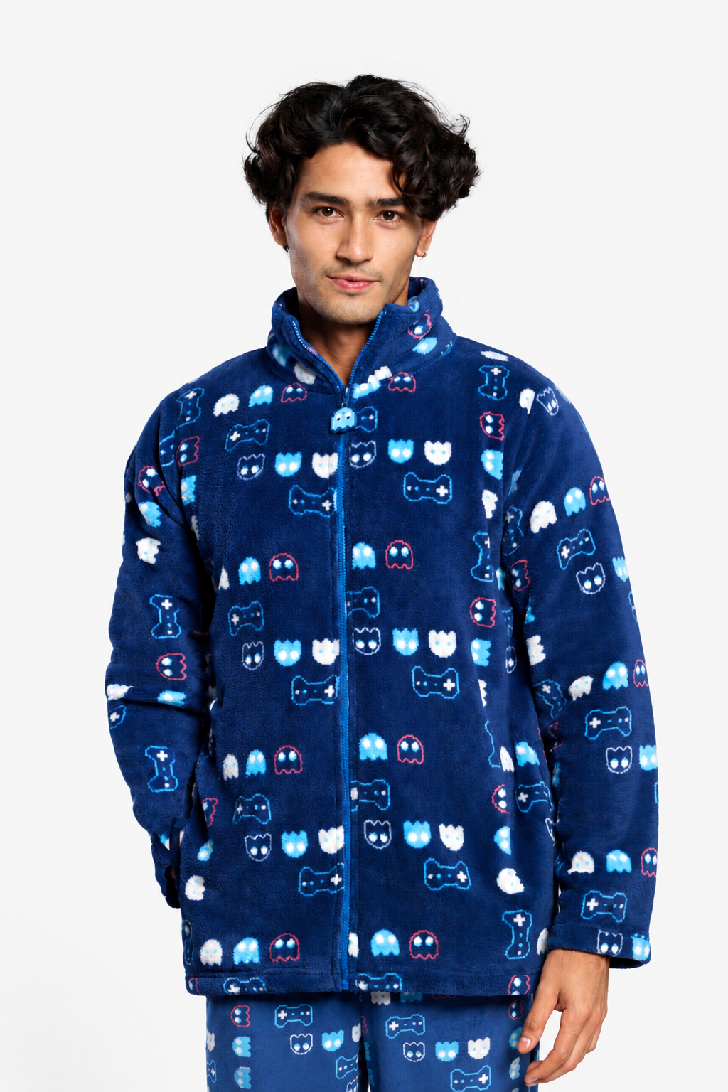 Peignoir court homme polaire corail imprimé gamer