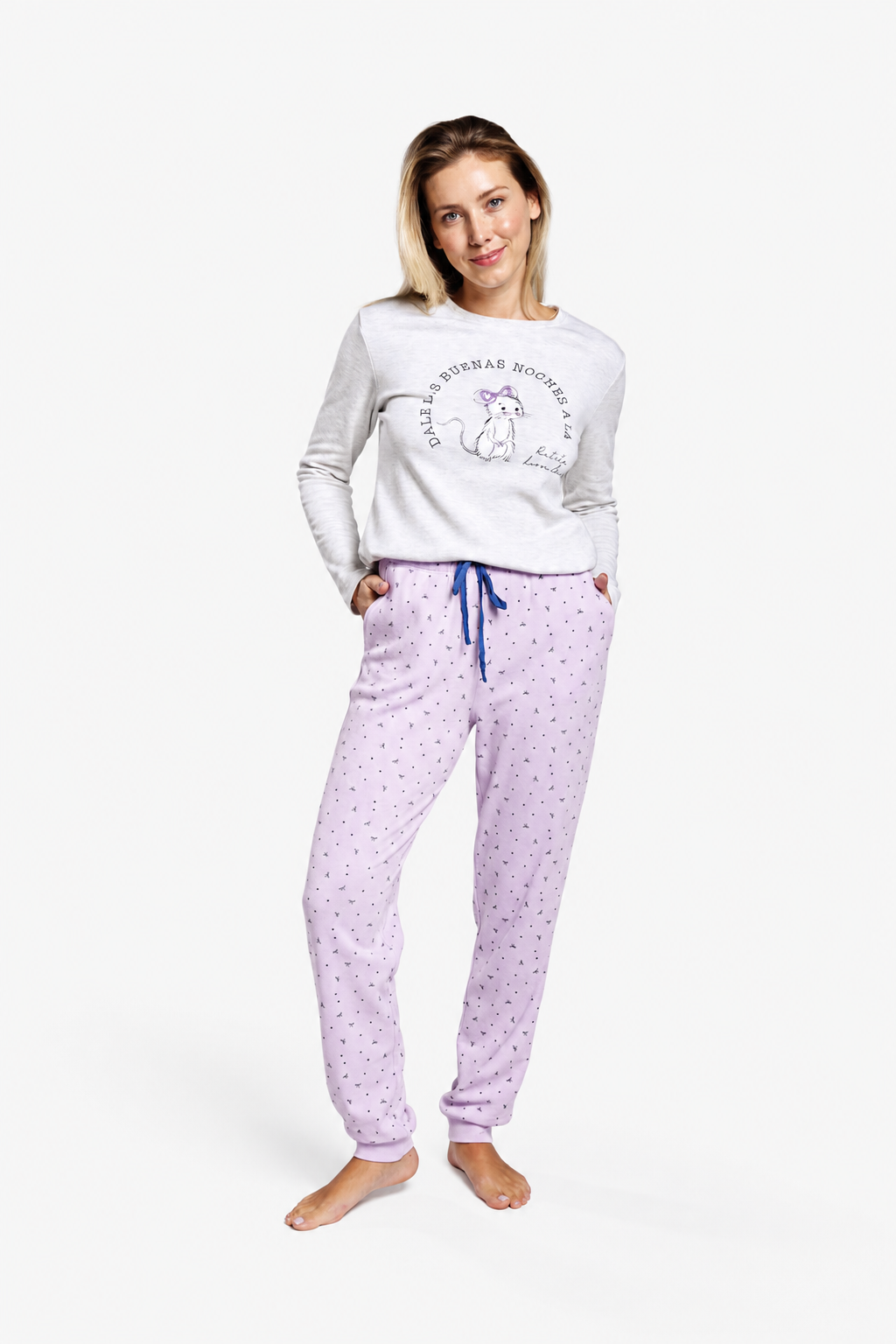 Pyjama long femme molletonné imprimé Bonne nuit