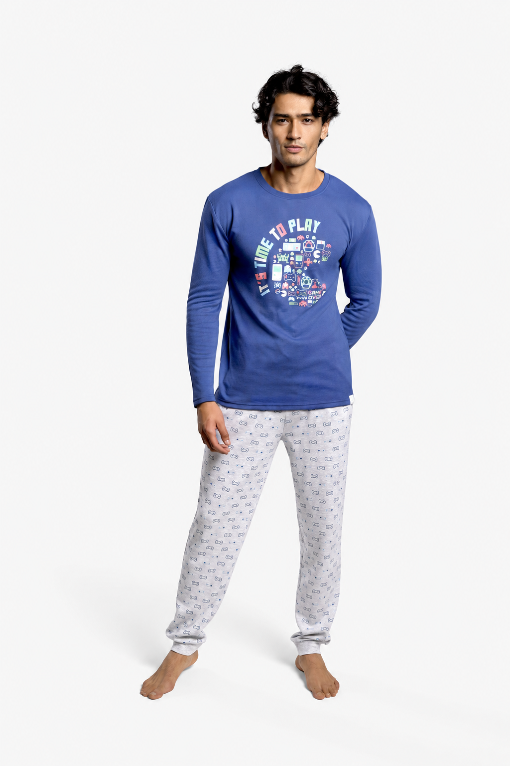 Pyjama long homme molletonné imprimé gamer